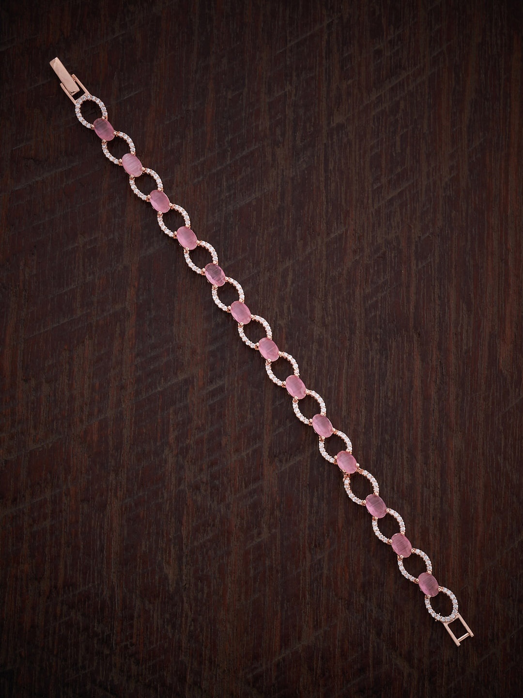 

Kushal's Fashion Jewellery Rose Gold-Plated Zircon Studded Link Bracelet