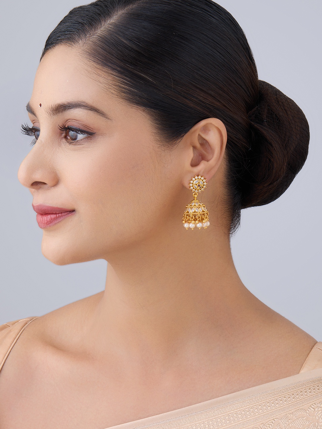 

Kushal's Fashion Jewellery Gold-Plated Dome Shaped 92.5 Pure Silver Jhumkas