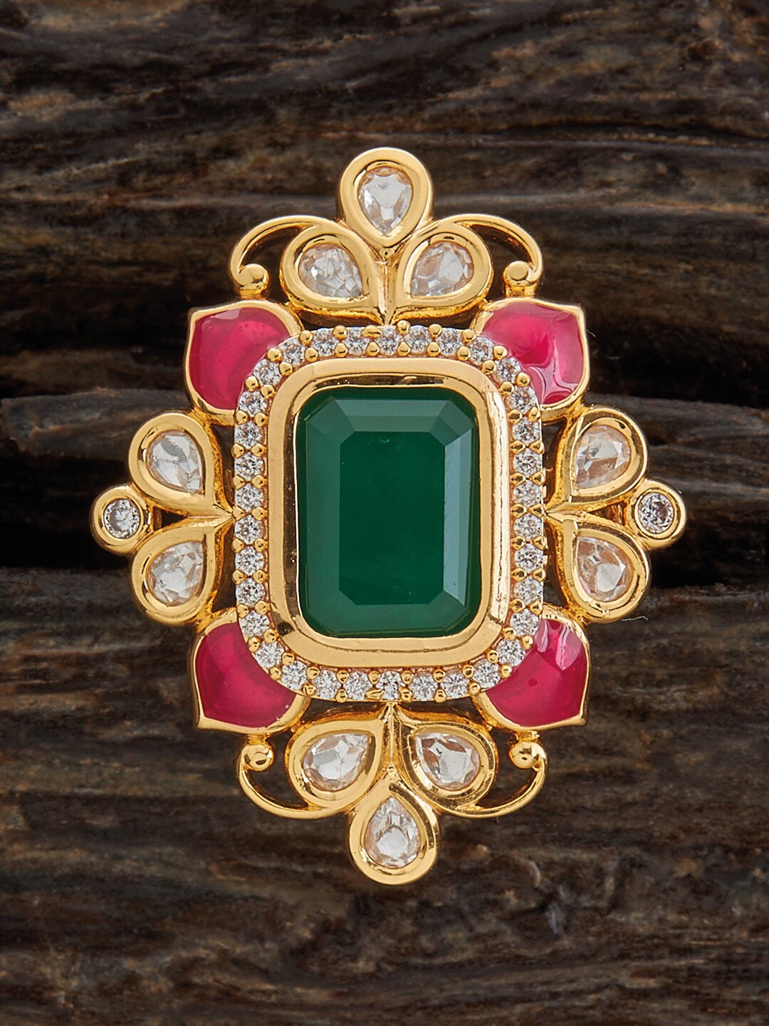 

Kushal's Fashion Jewellery Kundan-Studded Finger Ring, Gold