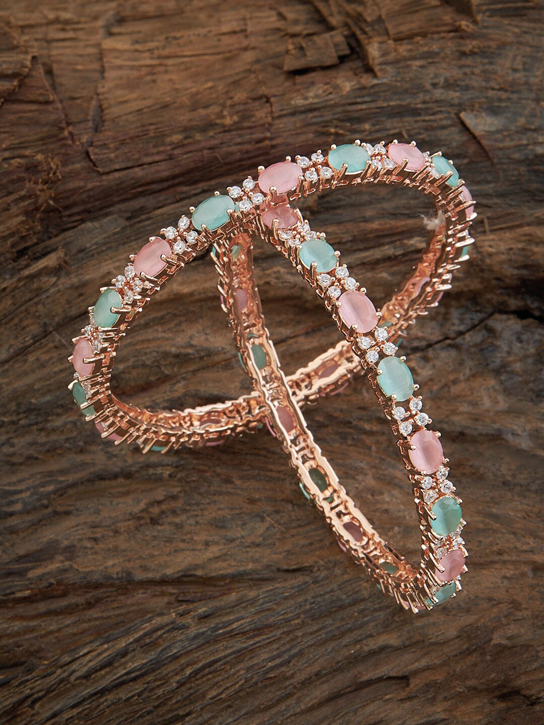 

Kushal's Fashion Jewellery Set Of 2 Rose Gold-Plated Artificial Stones-Studded Bangles