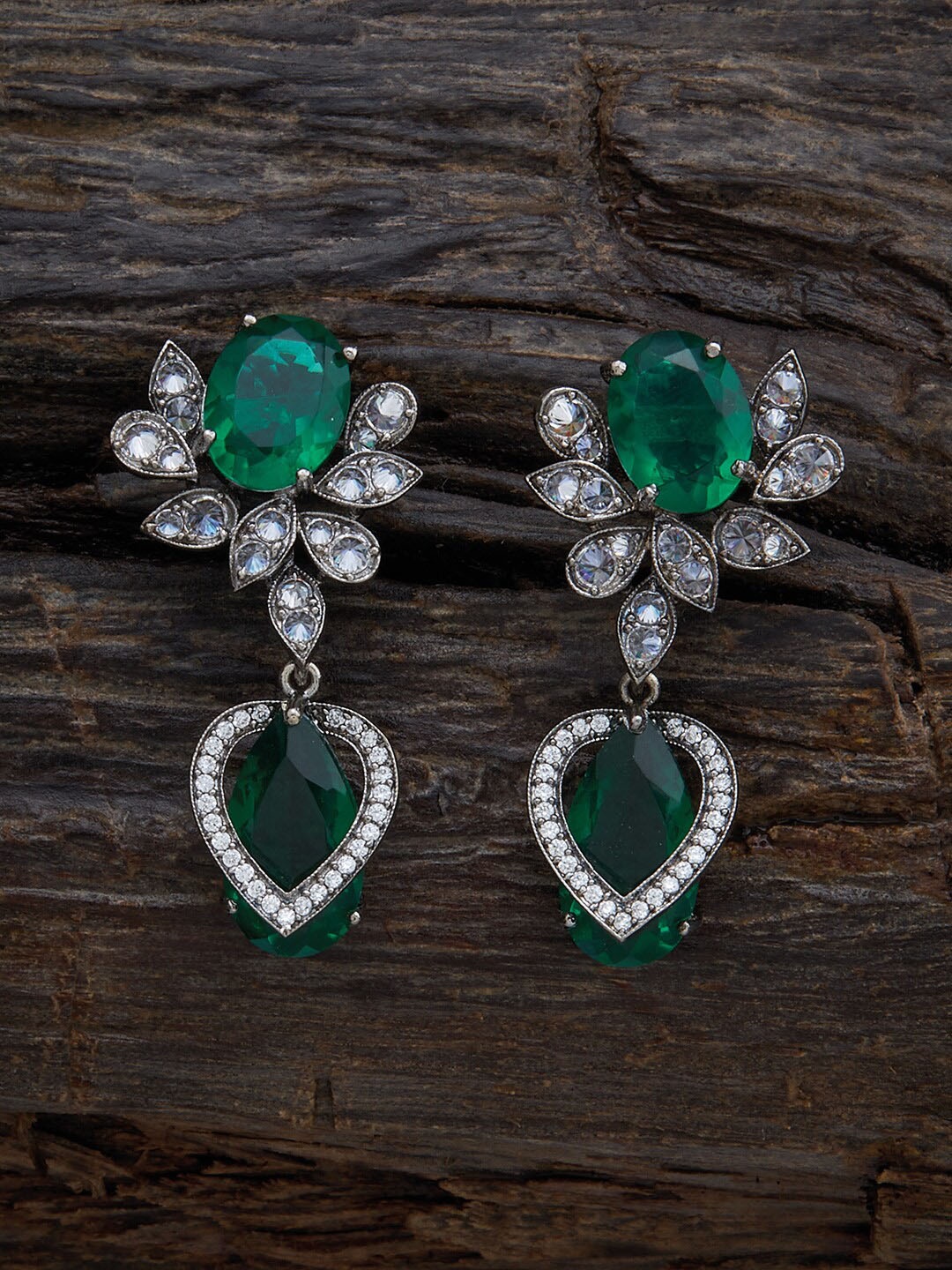 

Kushal's Fashion Jewellery Rhodium-Plated CZ-Studded Classic Drop Earrings, Silver