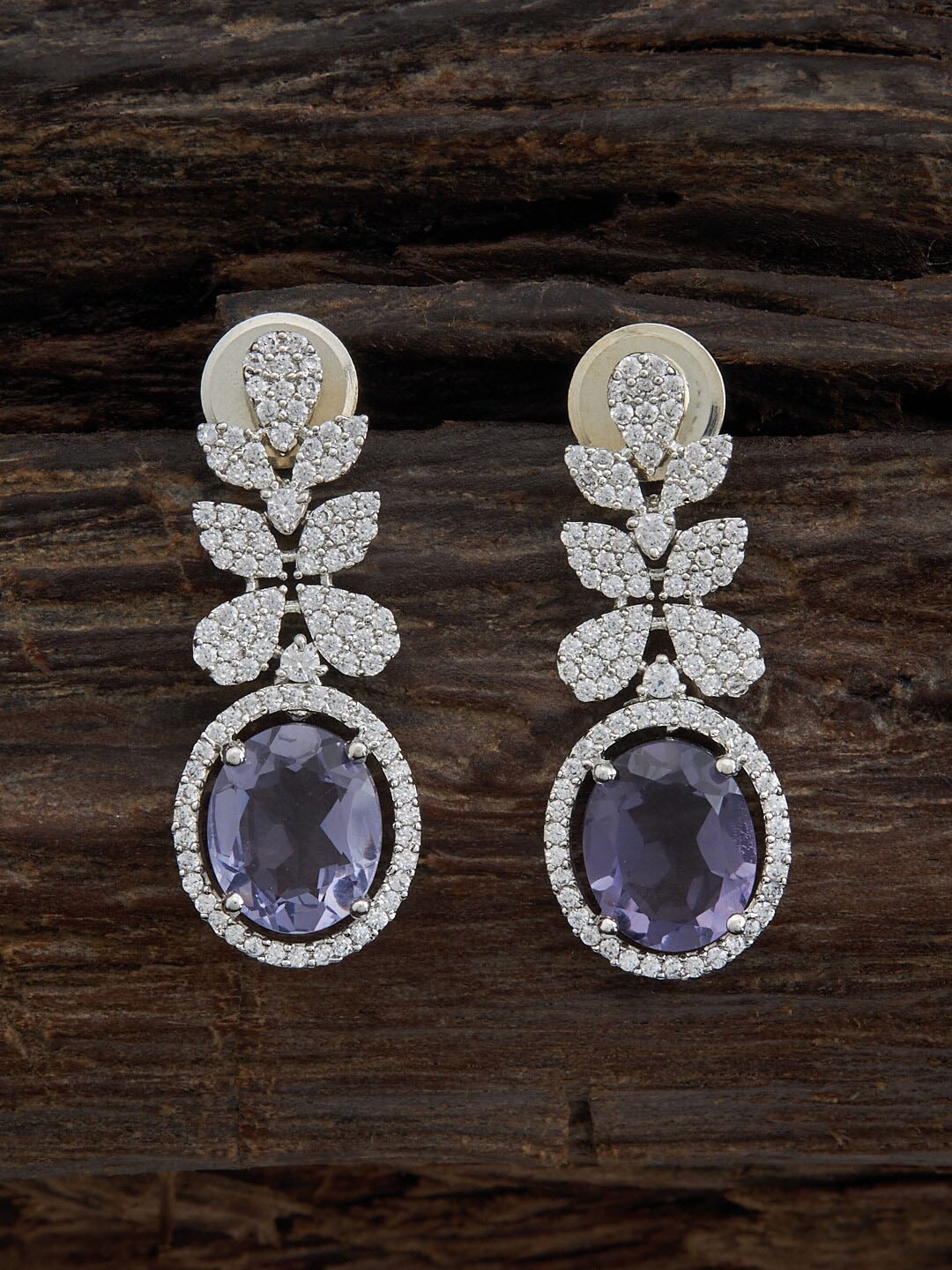 

Kushal's Fashion Jewellery Rhodium-Plated Oval Drop Earrings, Lavender