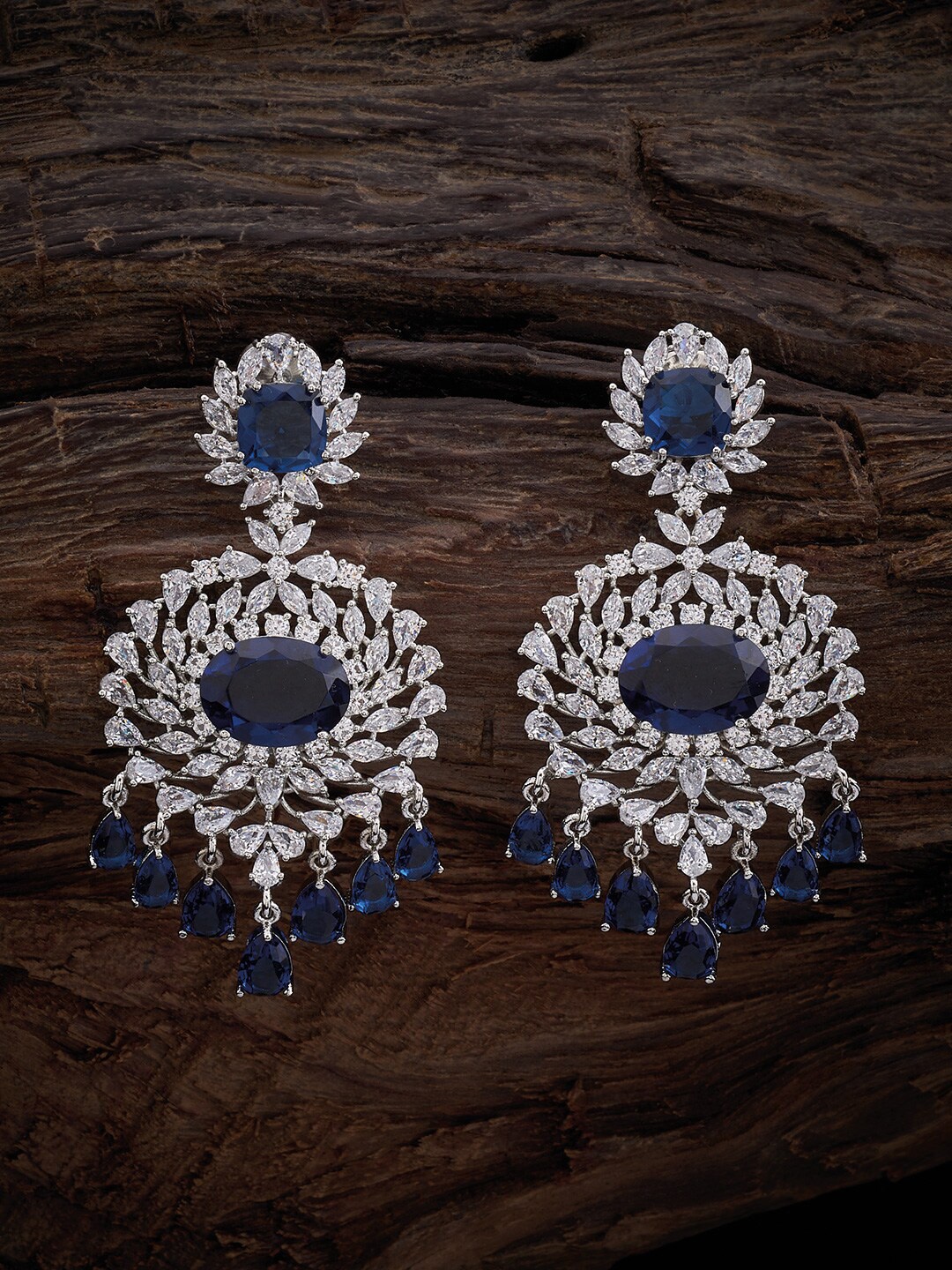 

Kushal's Fashion Jewellery Rhodium-Plated Drop Earrings, Blue