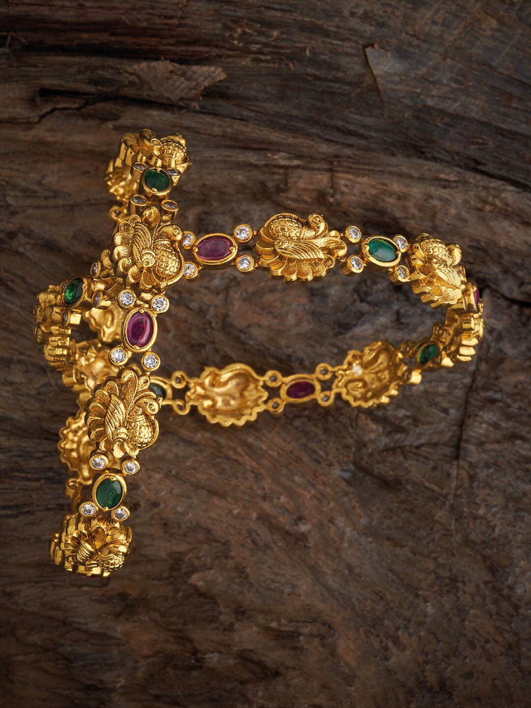 

Kushal's Fashion Jewellery Set Of 2 Gold Plated Stones Studded Antique Bangles