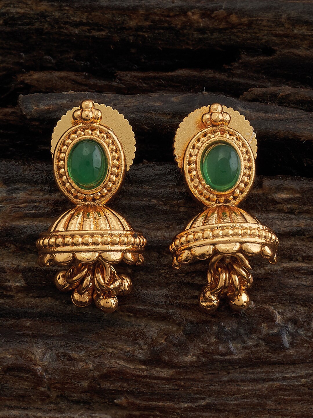 

Kushal's Fashion Jewellery Gold-Plated Stone-Studded Dome Shaped Studs Earrings, Green