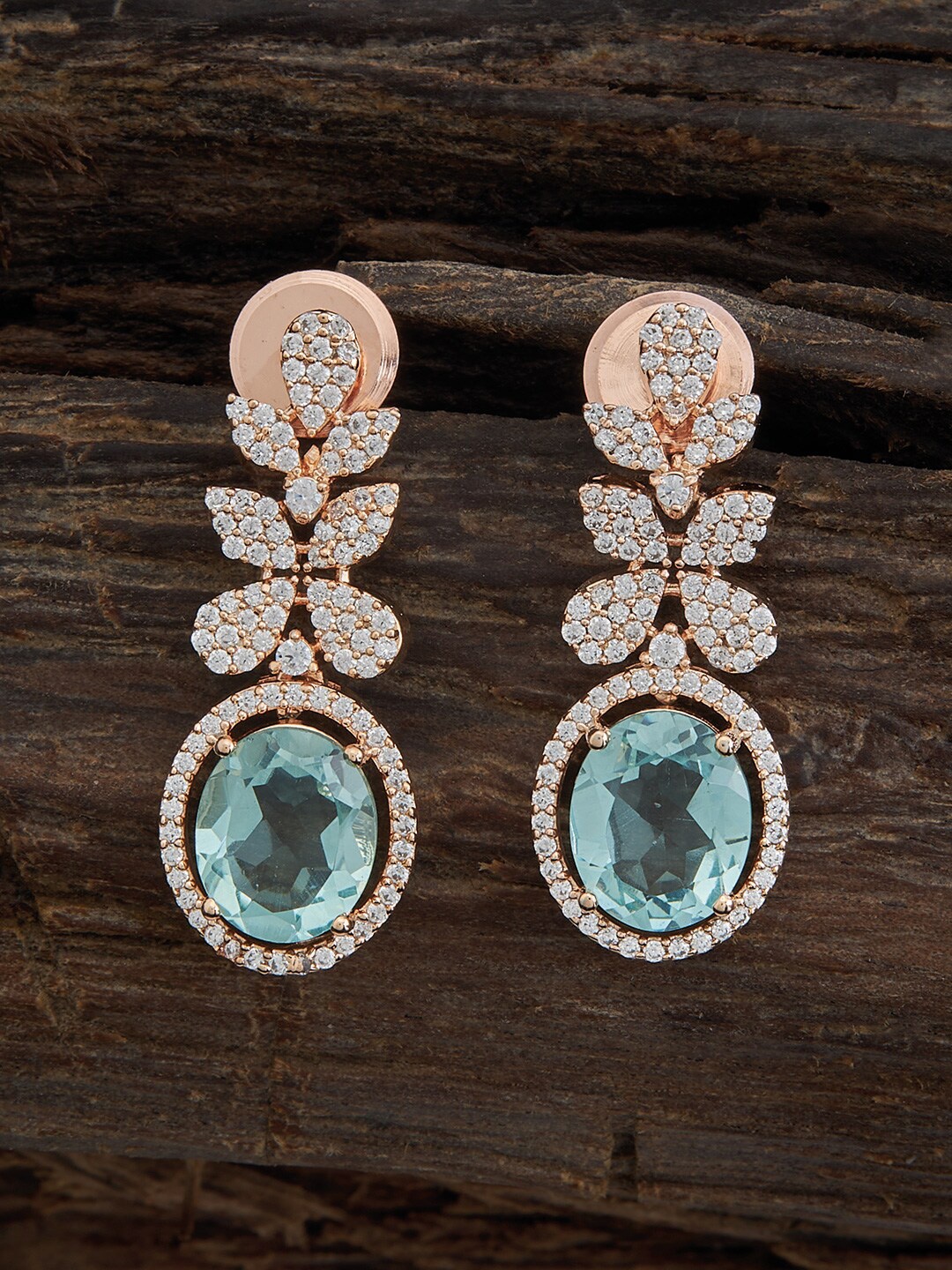 

Kushal's Fashion Jewellery Rose Gold-Plated Zircon-Studded Oval Drop Earrings