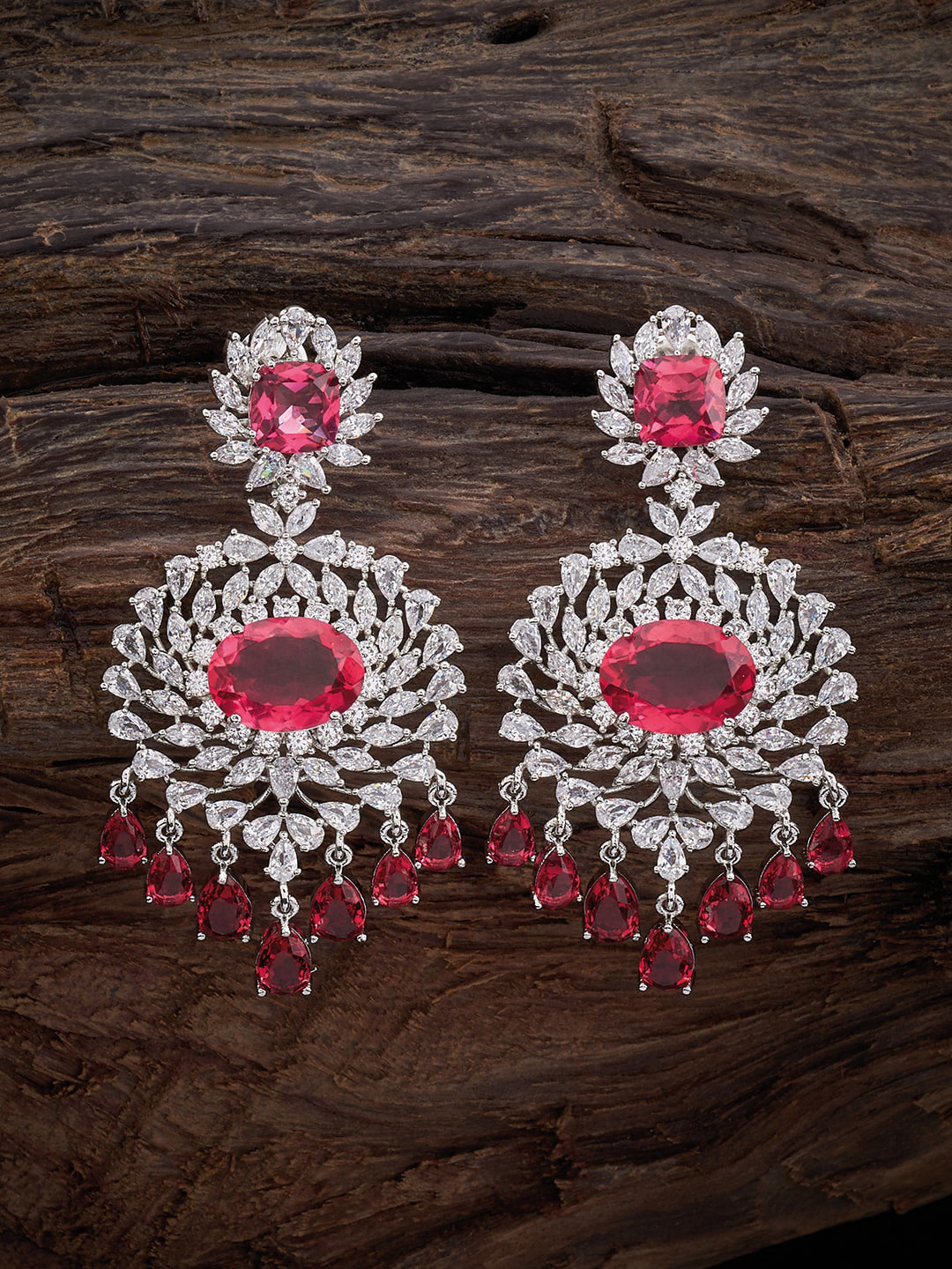 

Kushal's Fashion Jewellery Rhodium-Plated Zircon-Studded Classic Drop Earrings, White