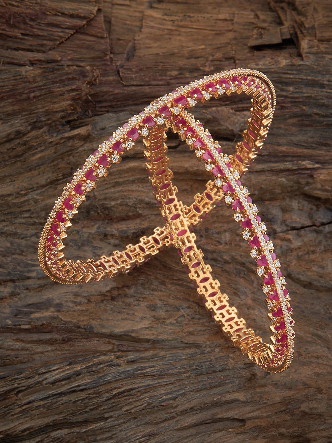 

Kushal's Fashion Jewellery Set Of 2 Gold-Plated Artificial Stones-Studded Bangles