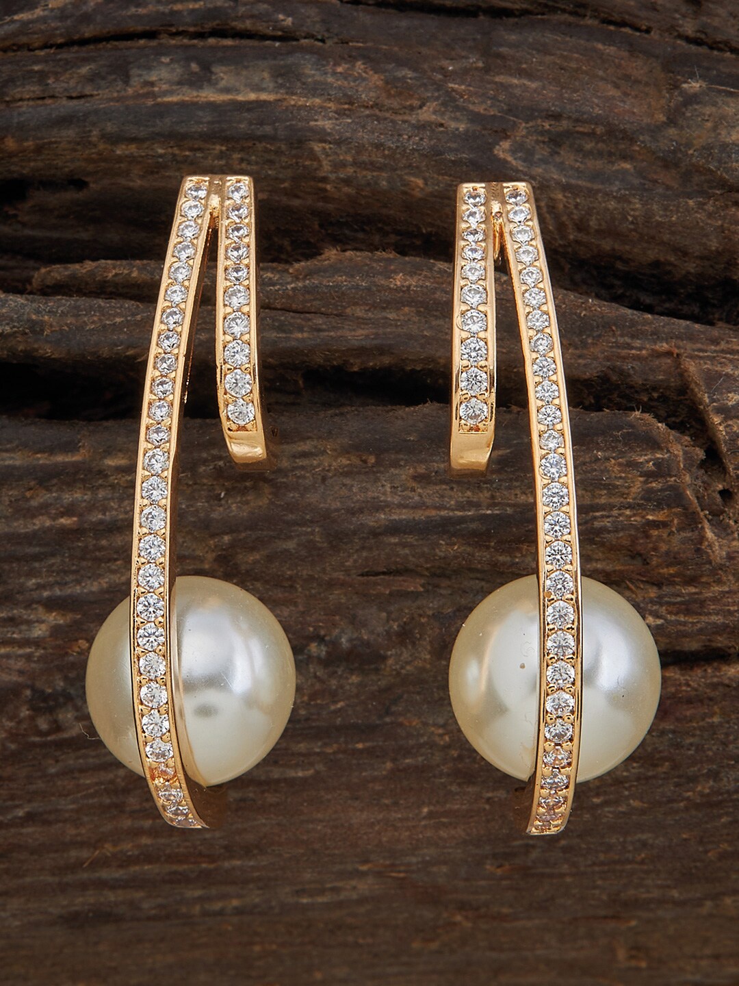 

Kushal's Fashion Jewellery Gold-Plated Zircon-Studded Contemporary Drop Earrings