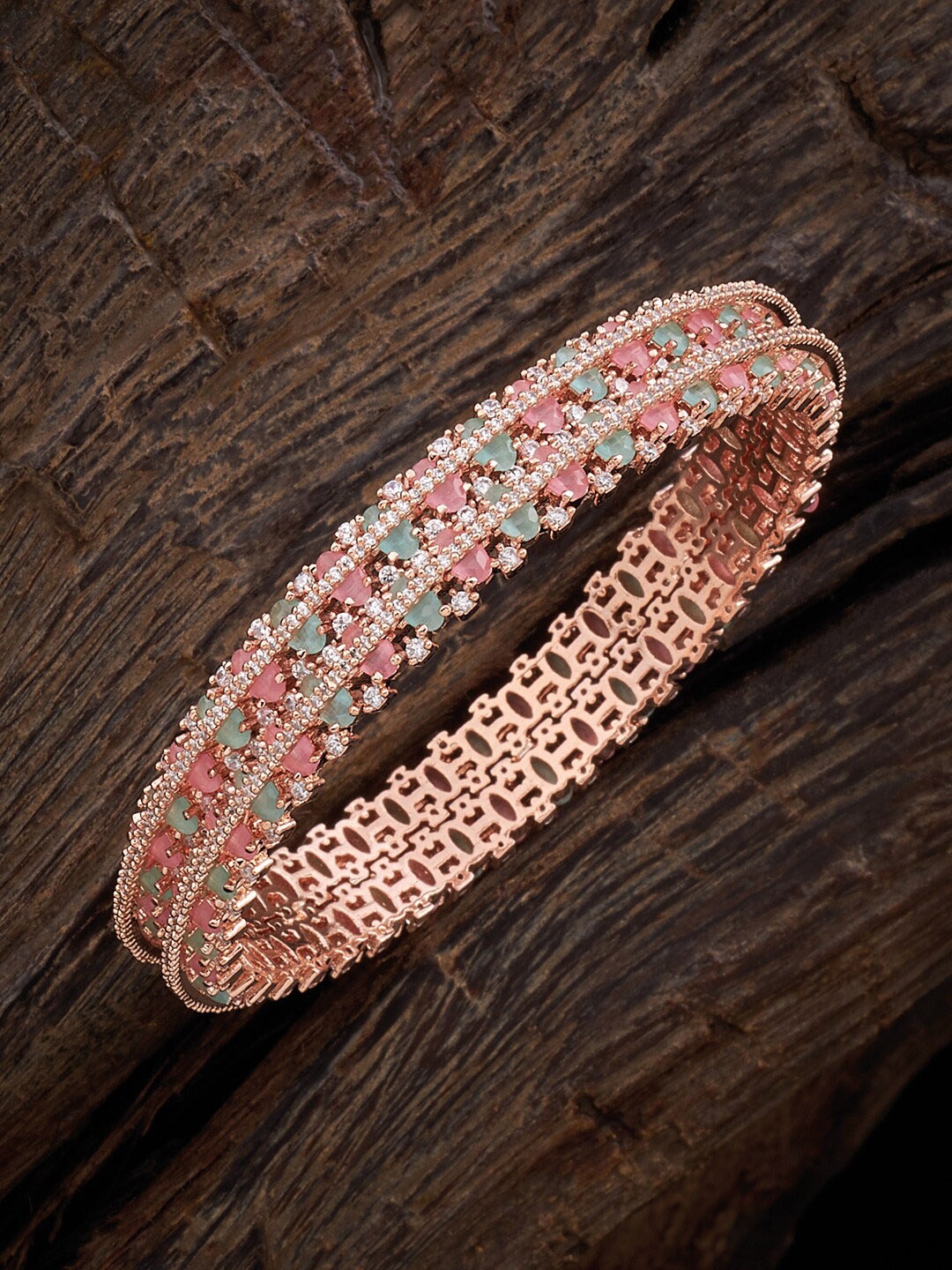 

Kushal's Fashion Jewellery Rose Gold Plated CZ Studded Bangle