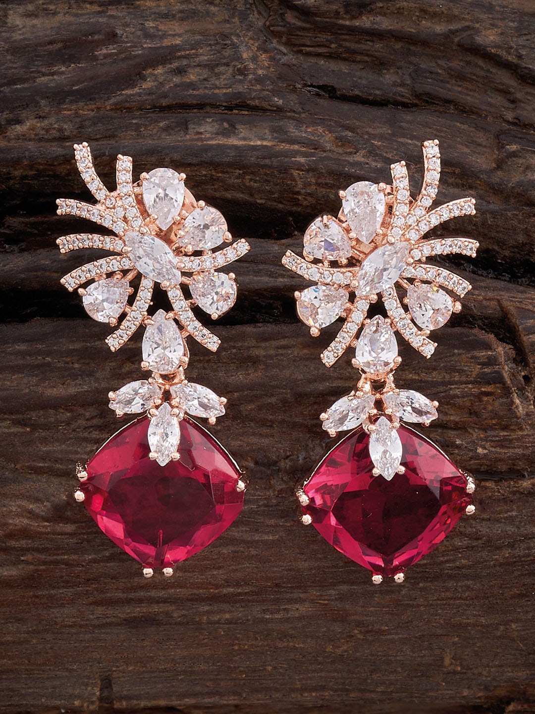 

Kushal's Fashion Jewellery Rose Gold-Plated Zircon Studded Drop Earrings