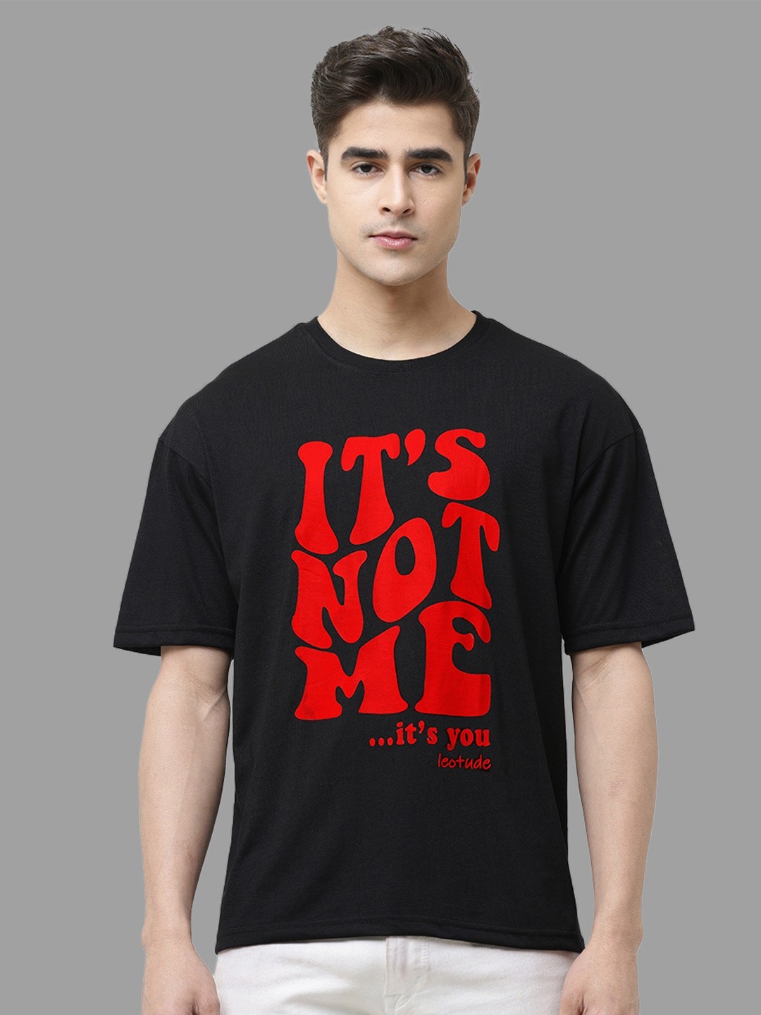 

Leotude Typography Printed Drop-Shoulder Sleeves Oversized Casual T-shirt, Black