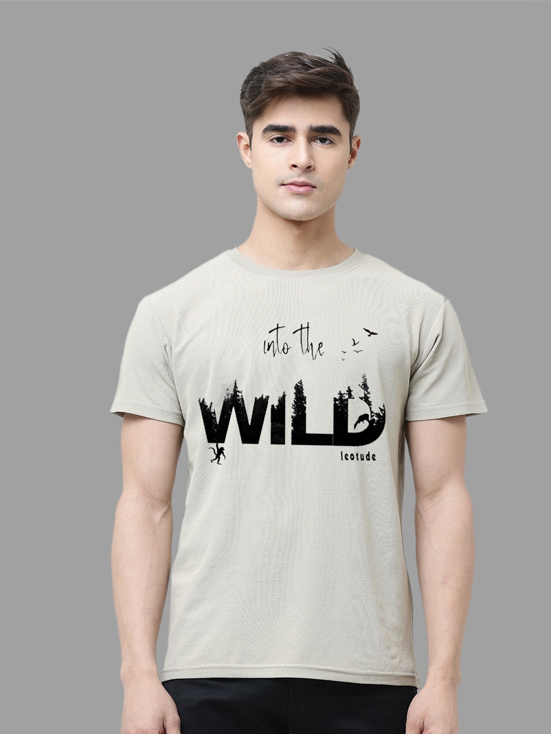 

Leotude Typography Printed Round Neck Casual T-shirt, Grey