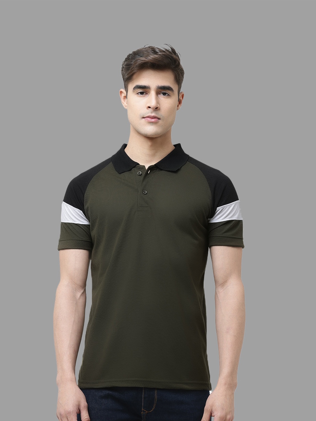 

Leotude Polo Collar Raglan Sleeves Casual T-shirt, Olive