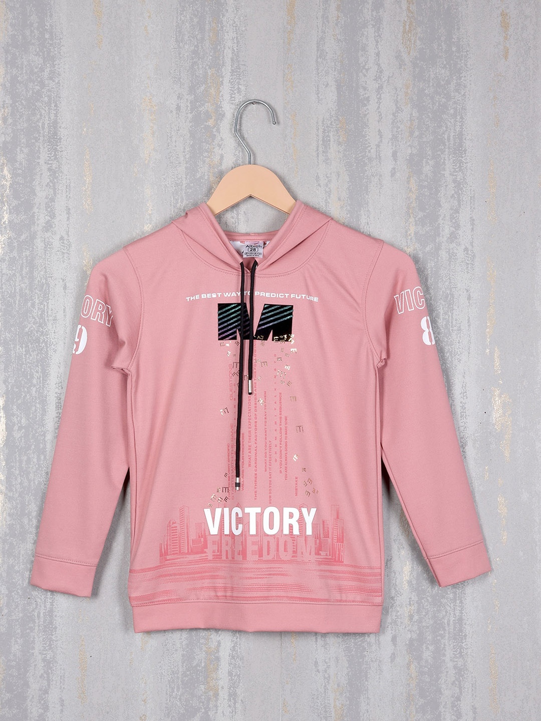 

Steele Boys Typography Printed Hooded Pullover, Peach