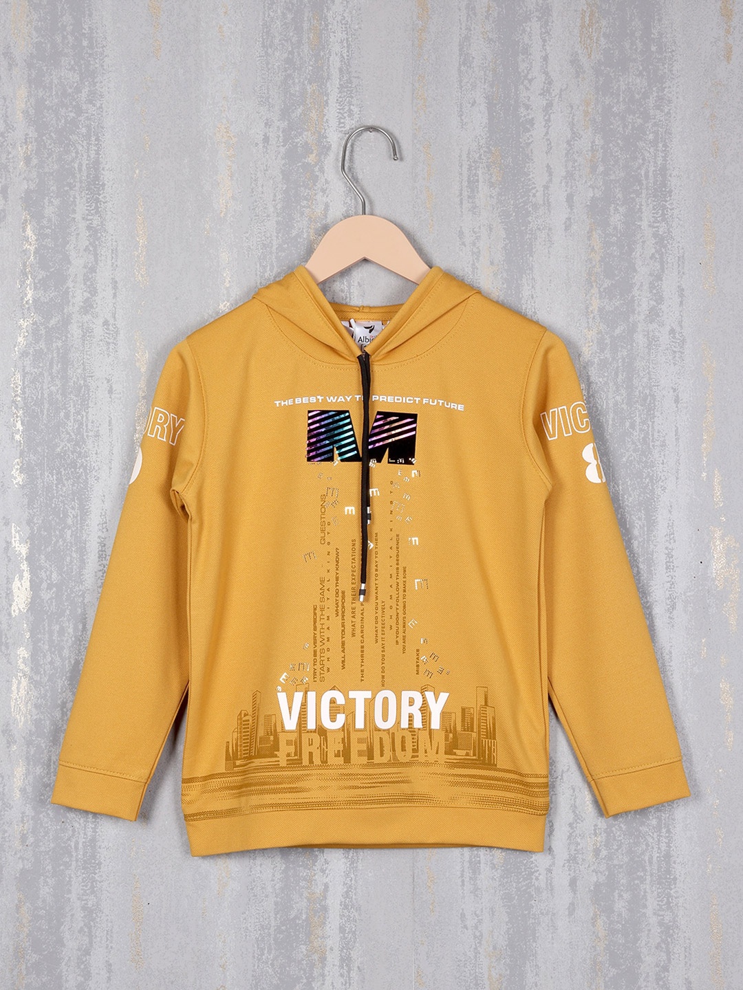 

Steele Boys Typography Printed Hooded Pullover Sweatshirt, Mustard