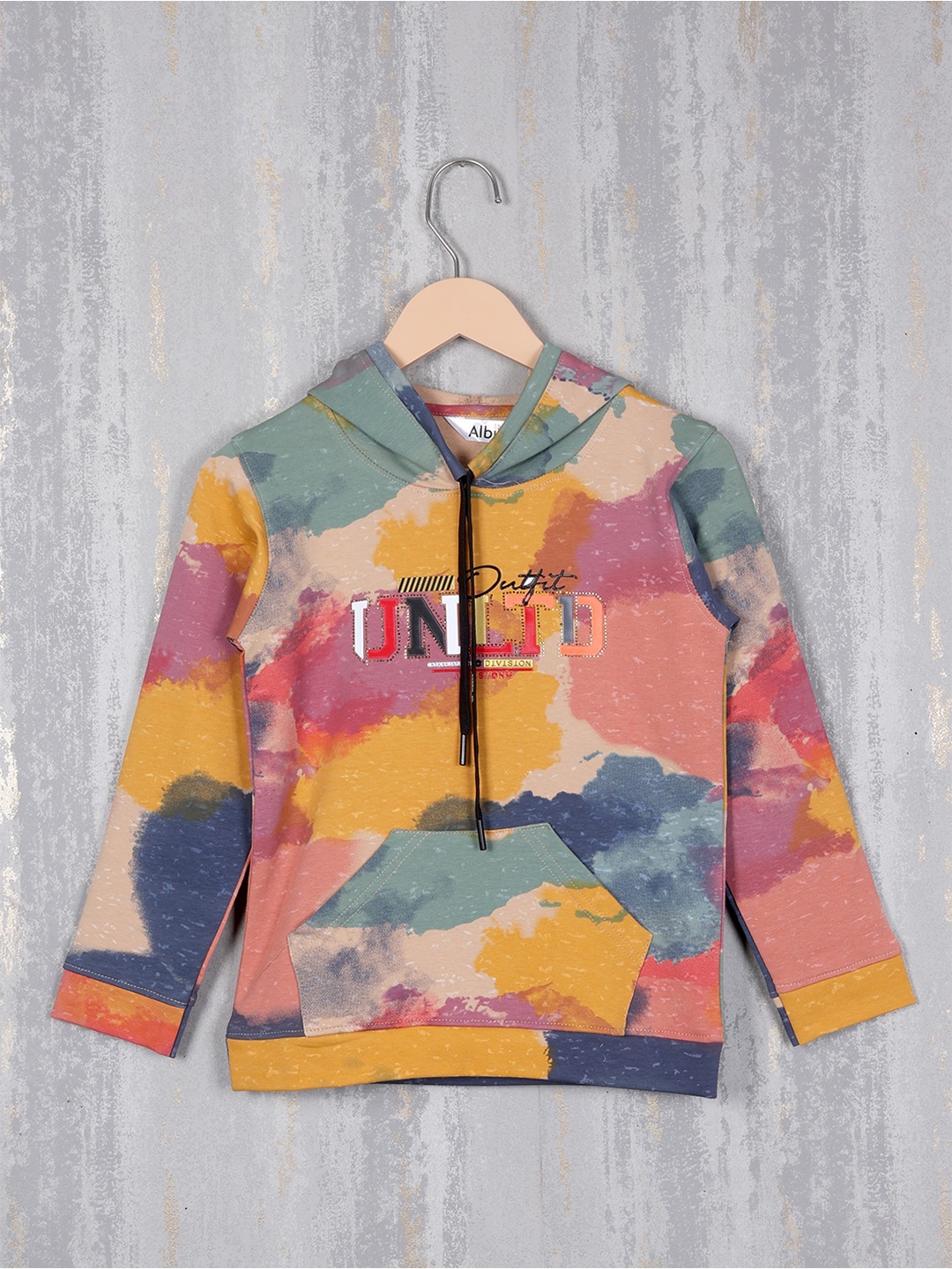 

Albion Boys Typography Printed Embellished Detail Hooded Cotton Pullover Sweatshirt, Rust