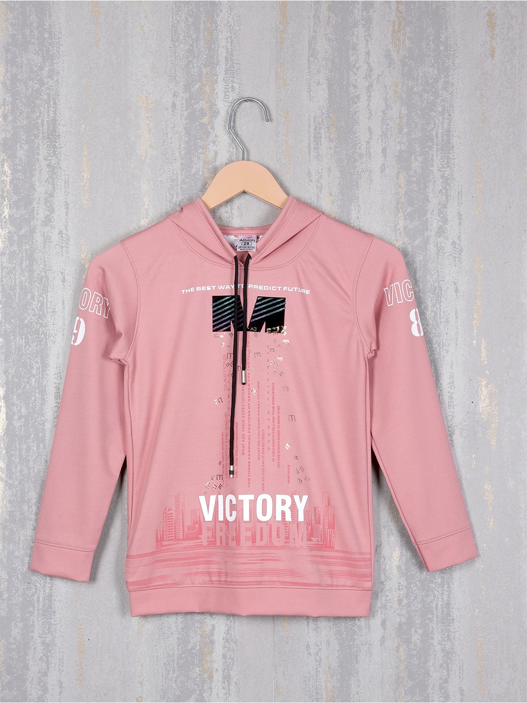 

Steele Boys Typography Printed Hooded Pure Cotton Pullover, Peach