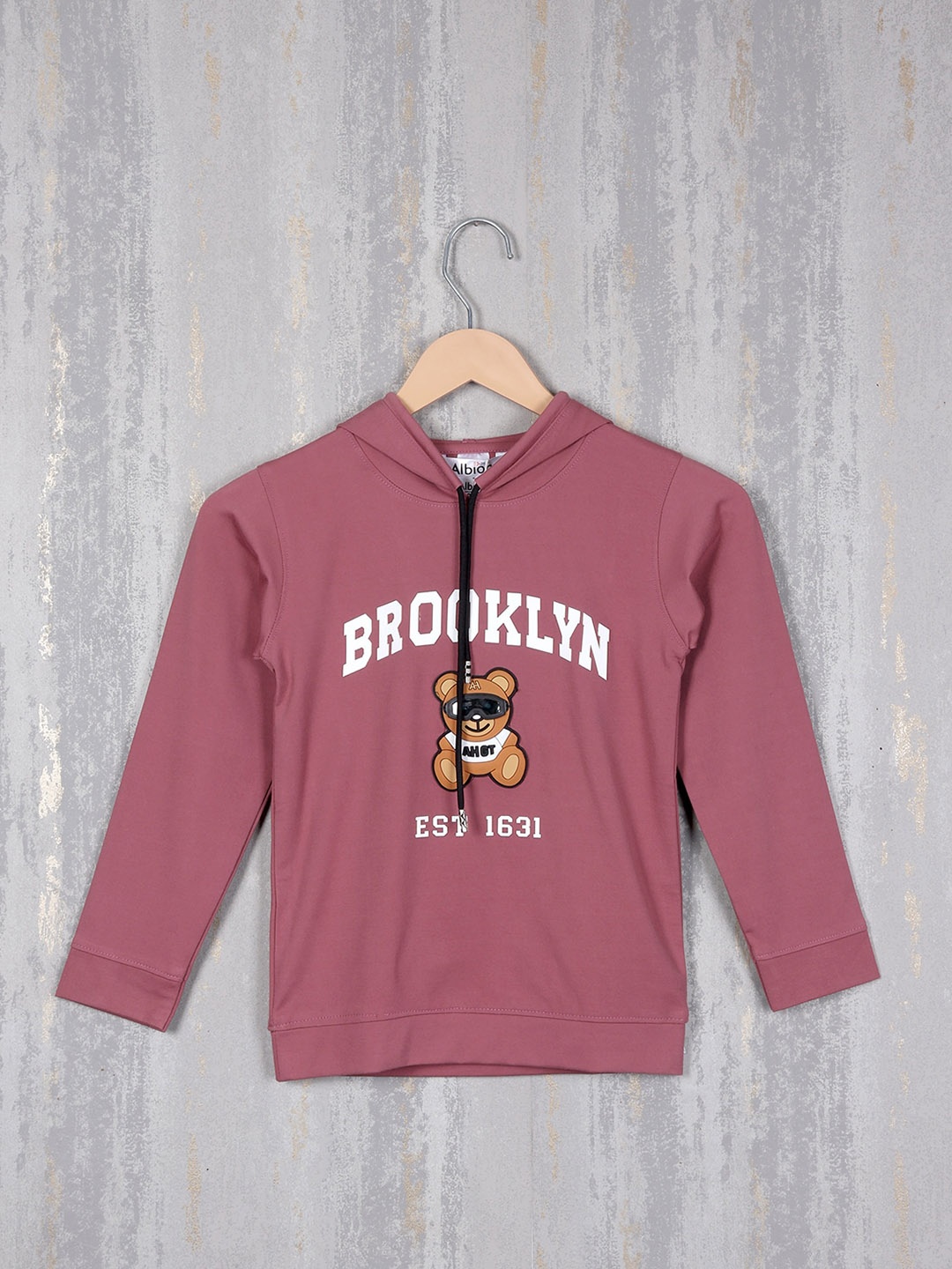

Steele Boys Typography Printed Hooded Pullover, Peach