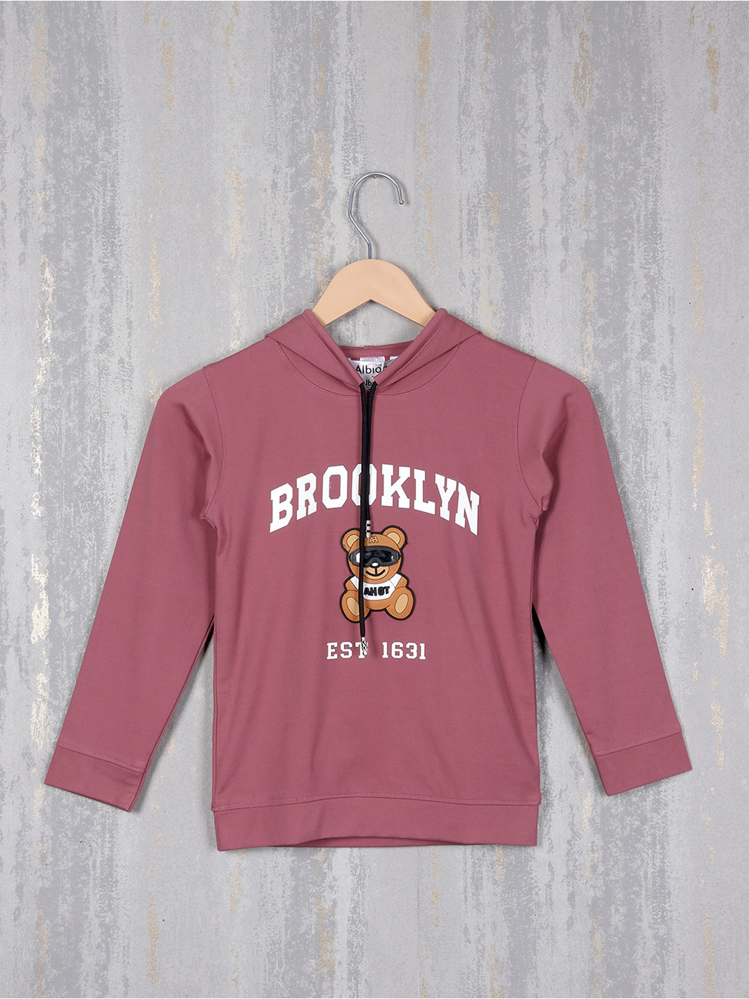 

Steele Boys Typography Printed Hooded Pullover, Peach