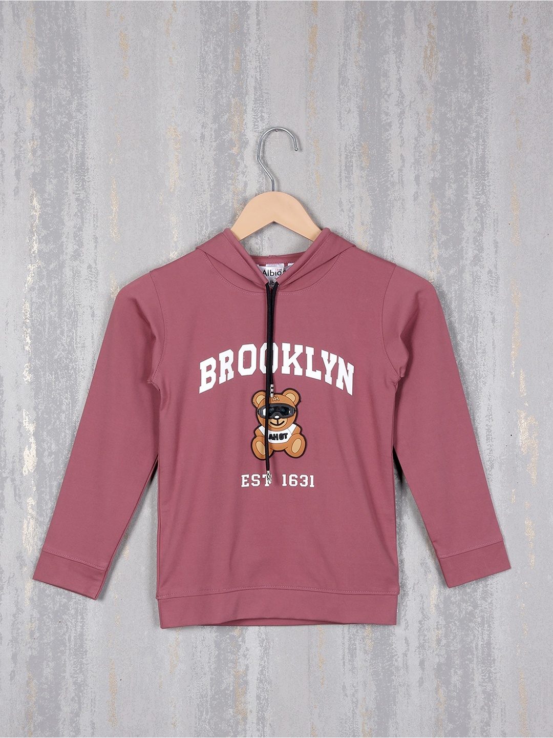 

Steele Boys Typography Printed Hooded Pullover, Peach