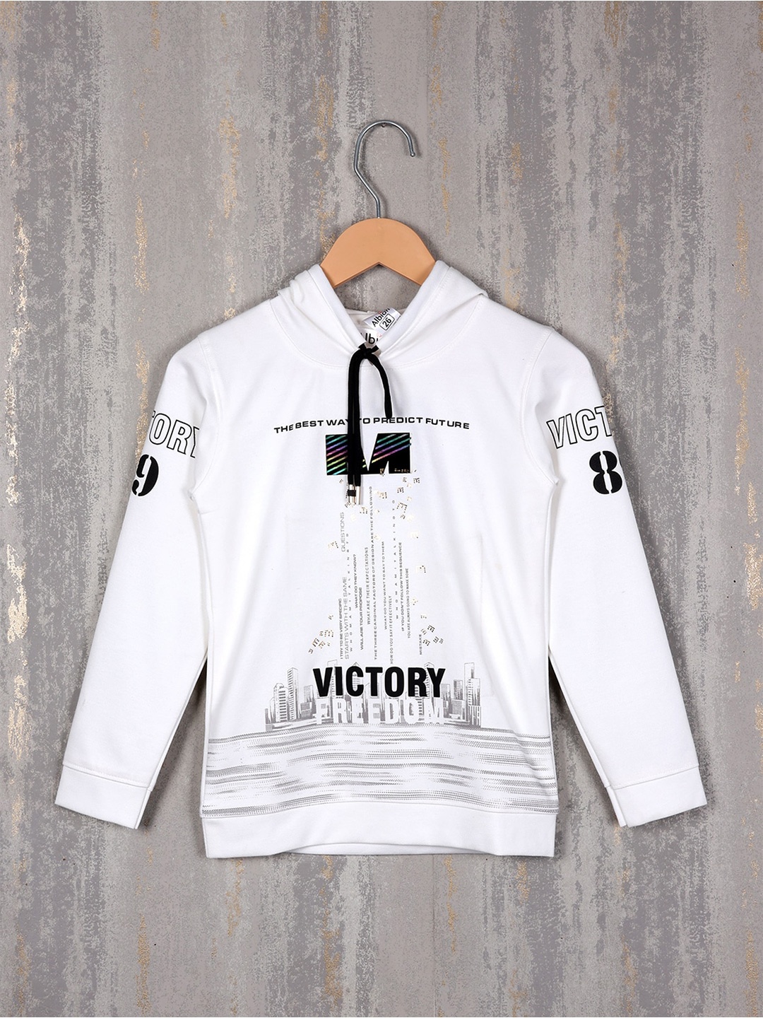 

Albion Boys Typography Printed Hooded Pure Cotton Sweatshirt, White
