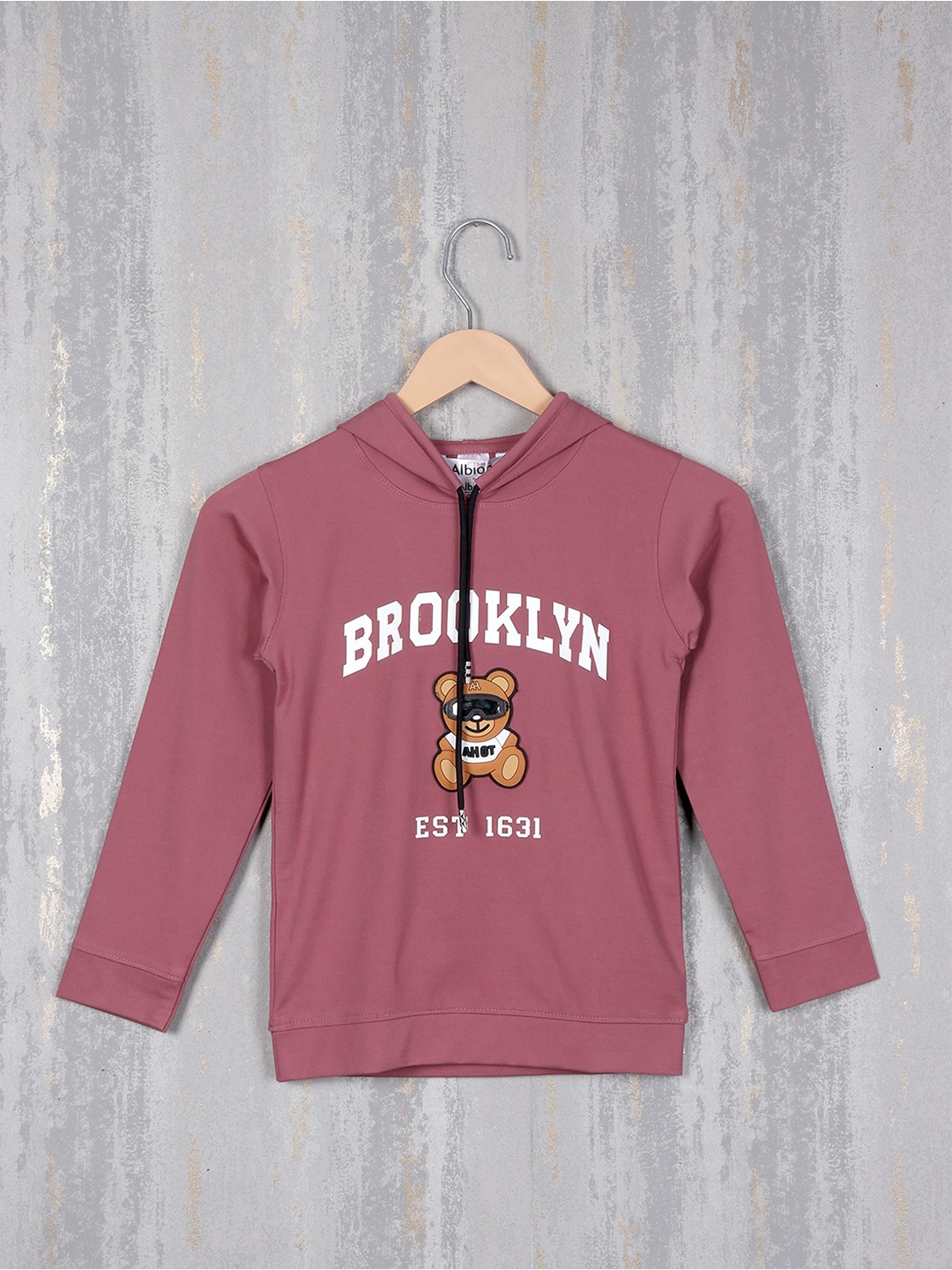 

Steele Boys Typography Printed Pure Cotton Hooded Pullover Sweatshirt, Peach