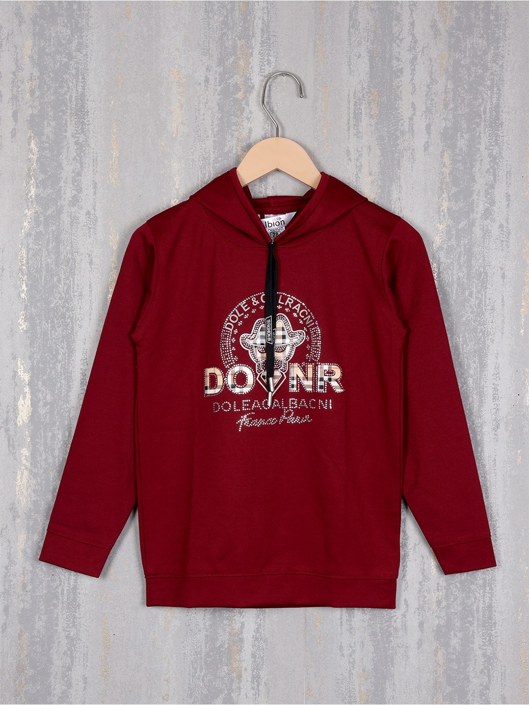 

Albion Boys Typography Printed Pure Cotton Hooded Pullover Sweatshirt, Maroon