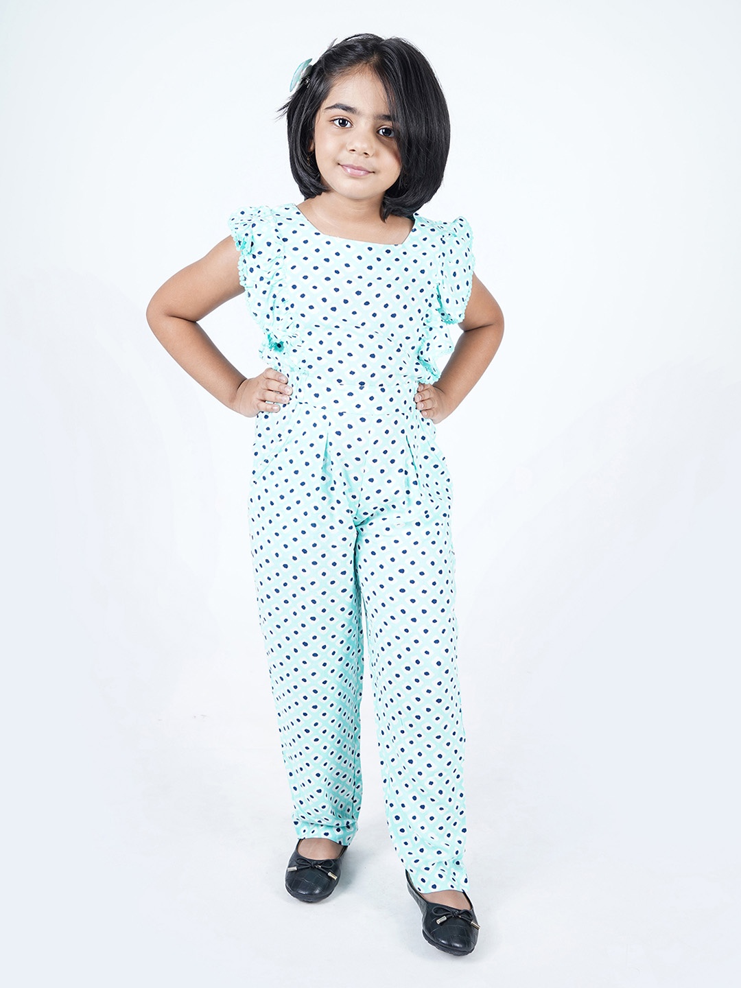 

JusCubs Girls Printed Cotton Basic Jumpsuit, Blue