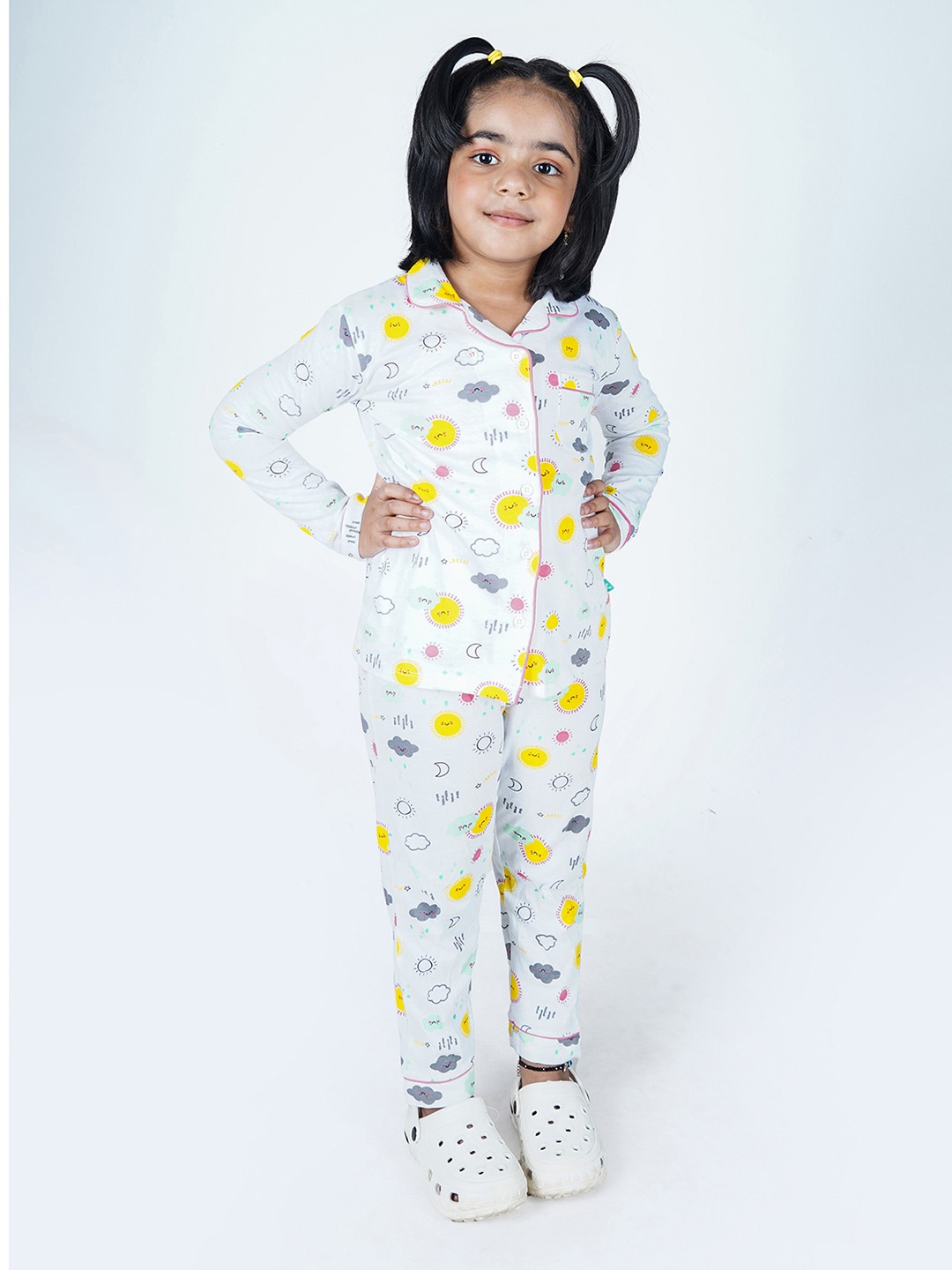 

JusCubs Girls Conversational Printed Pure Cotton Night suit, White