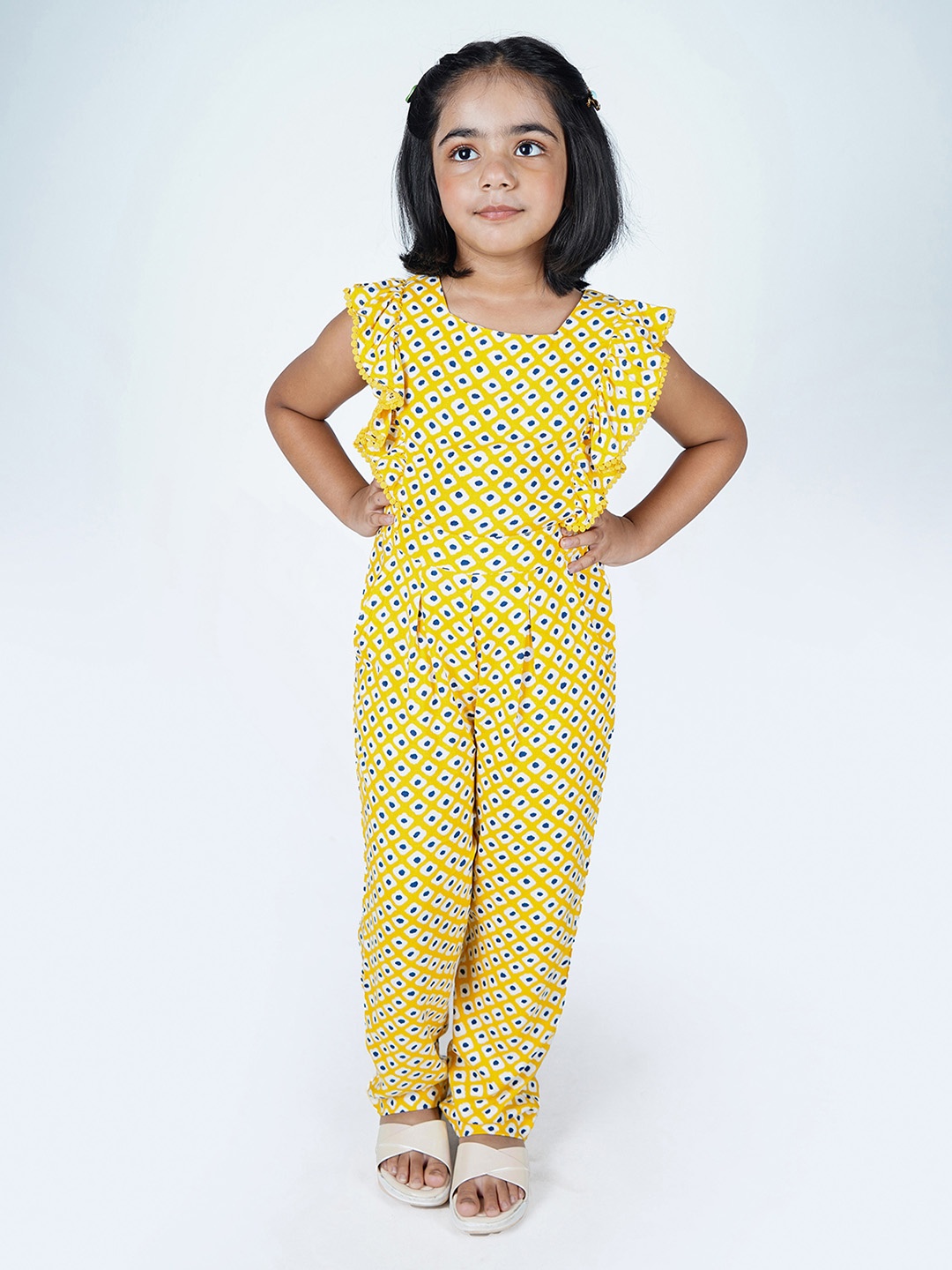 

JusCubs Girls Printed Cotton Basic Jumpsuit, Yellow