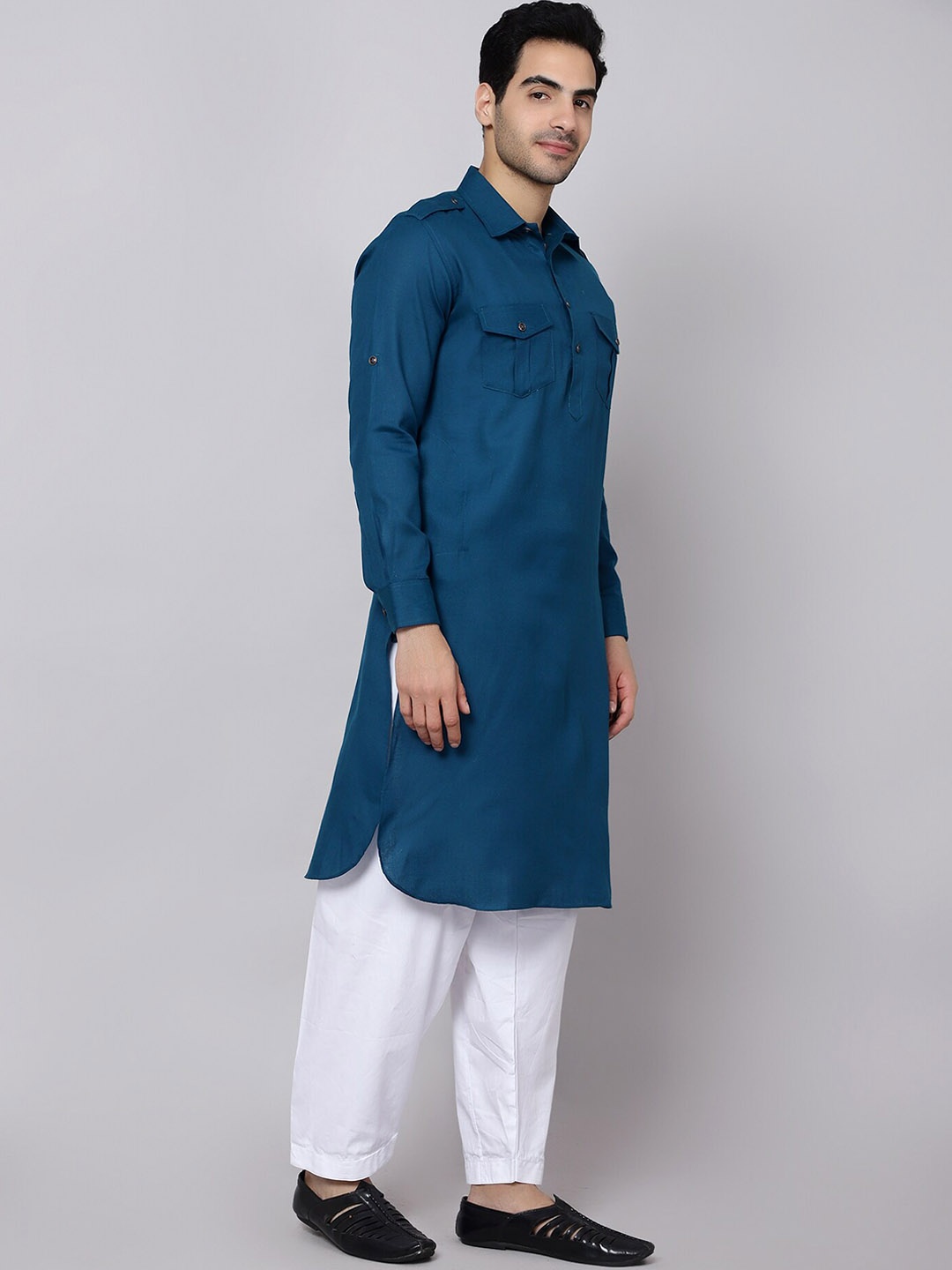 

Sultan The King Of Kurta Shirt Collar Cotton Pathani Kurtas, Teal
