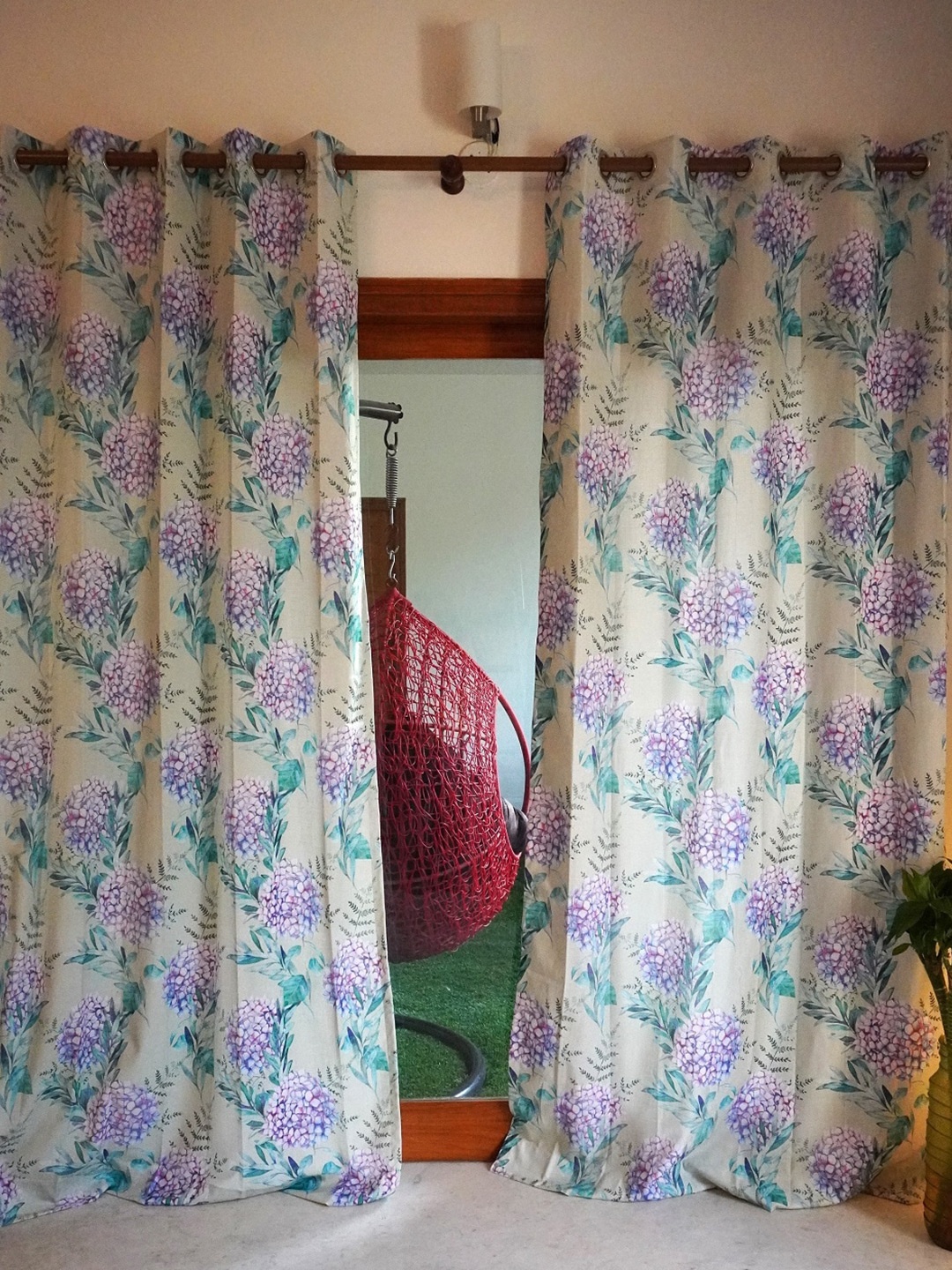 TARA- Sparkling Homes Green & White Floral Door Curtain