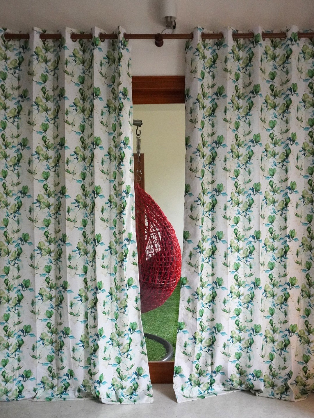 

TARA- Sparkling Homes White & Green Floral Door Curtain