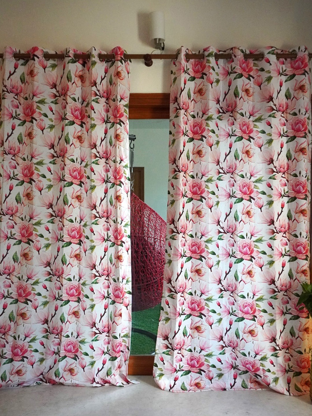 

TARA- Sparkling Homes White & Pink Floral Window Curtain