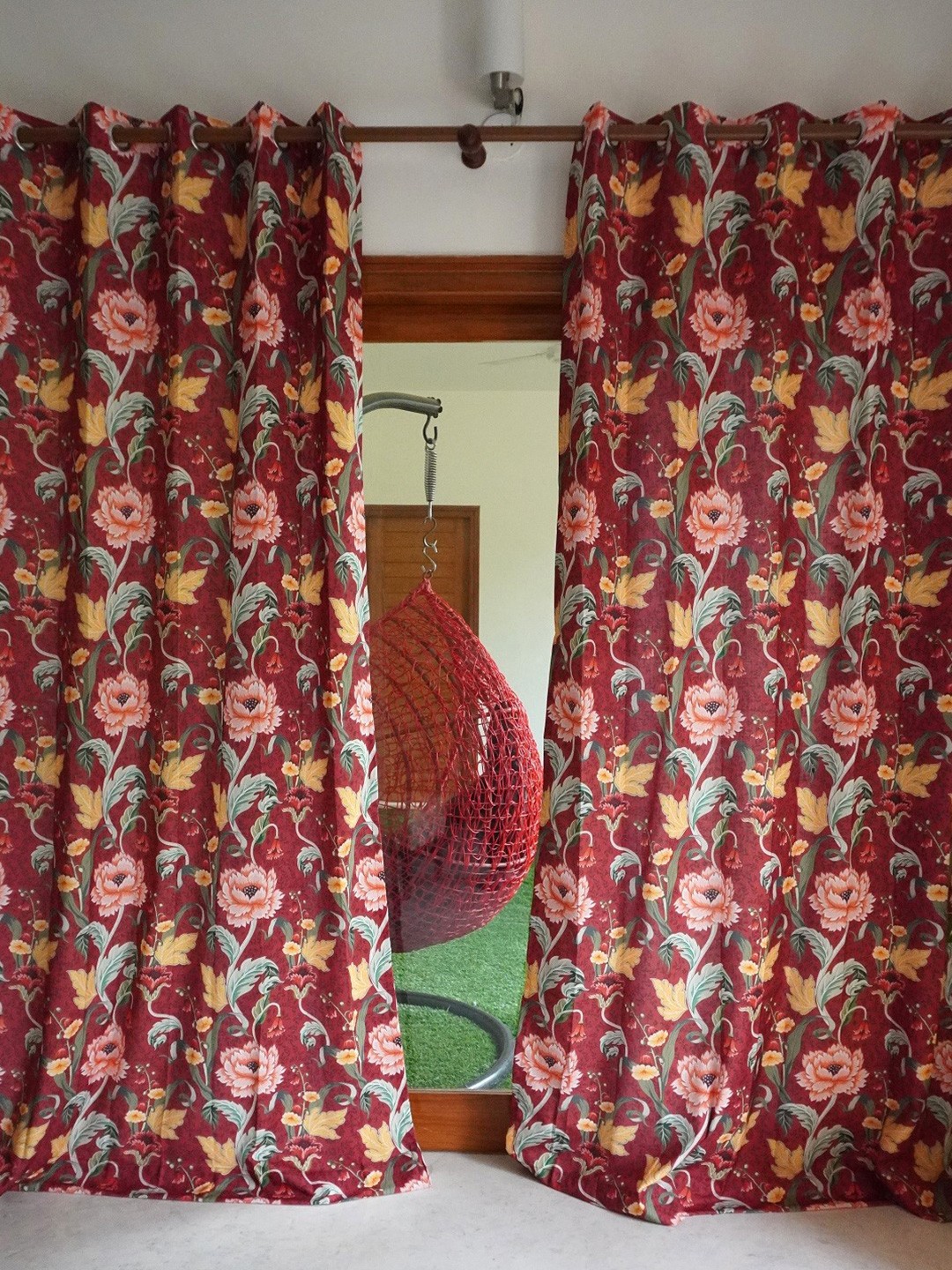 

TARA- Sparkling Homes Red & Pink Floral Window Curtain