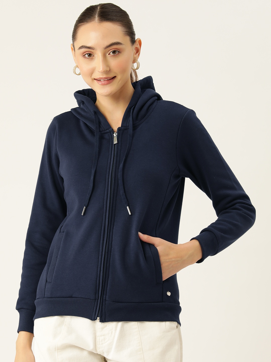 

Monte Carlo Solid Front Zipper Hooded Sweatshirt, Navy blue