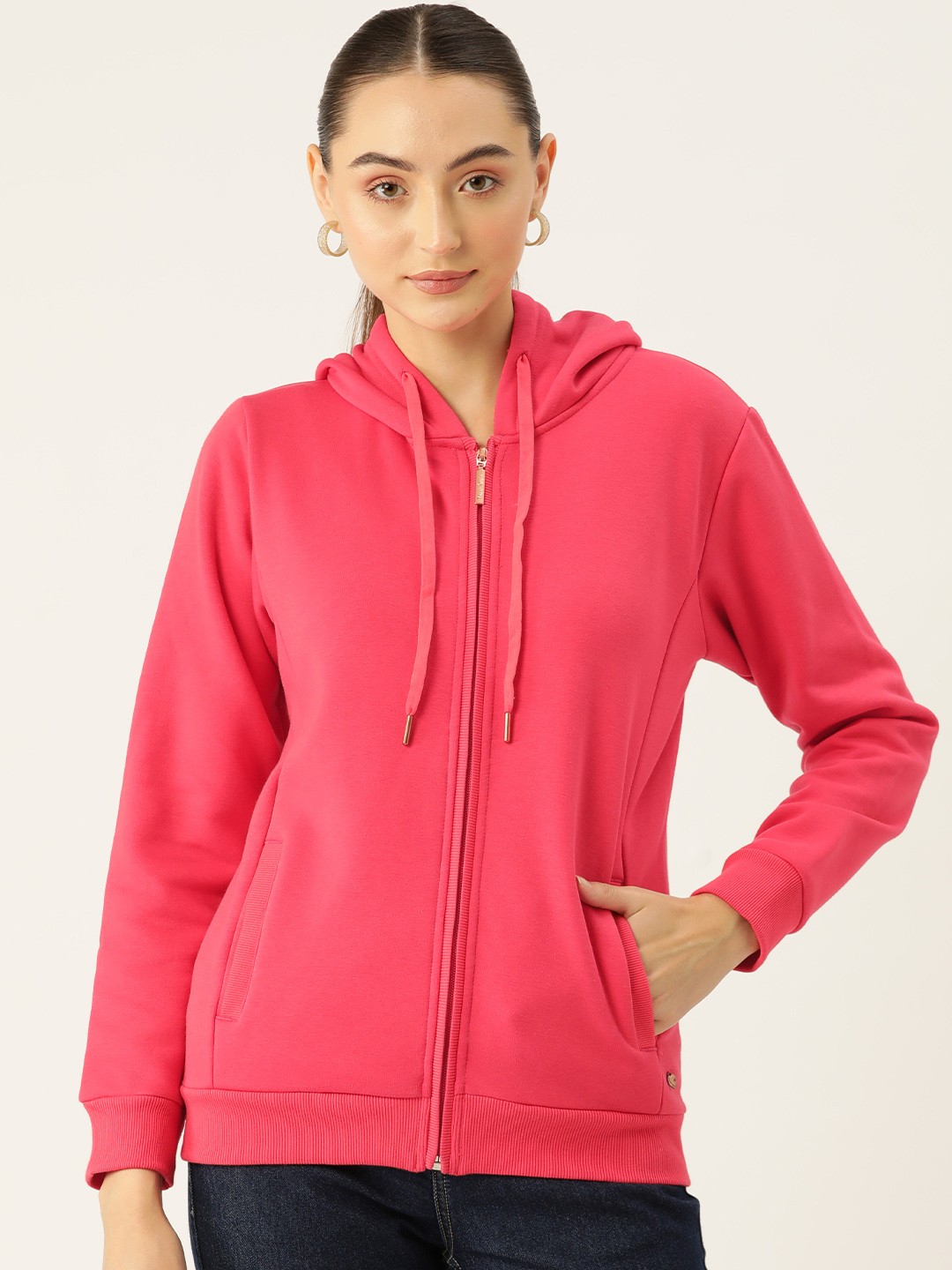 

Monte Carlo Solid Front Zipper Hooded Sweatshirt, Coral