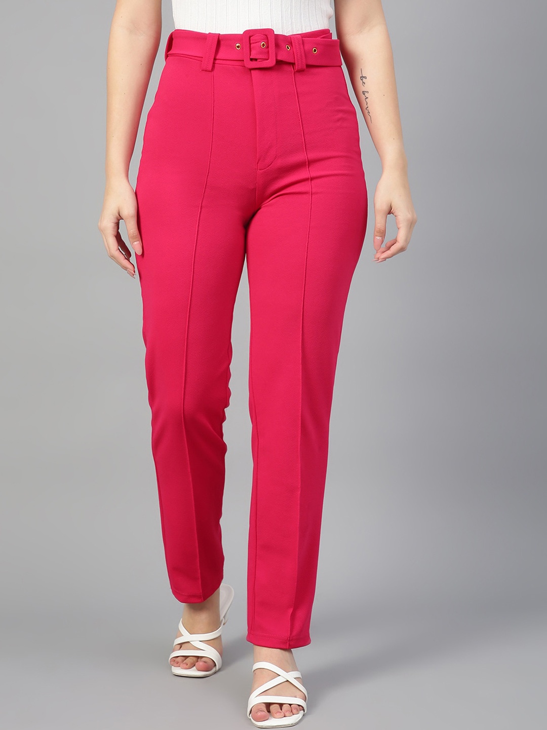 

KOTTY BIZwear Women Pink Relaxed Straight Leg Straight Fit High-Rise Trousers