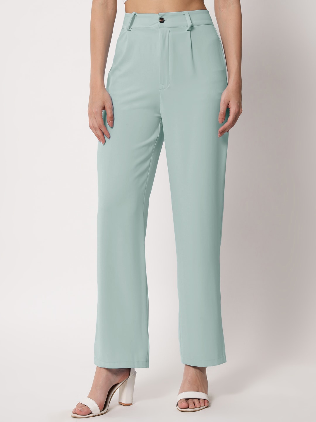 

KOTTY BIZwear Women Green Relaxed Straight Leg Straight Fit High-Rise Trousers
