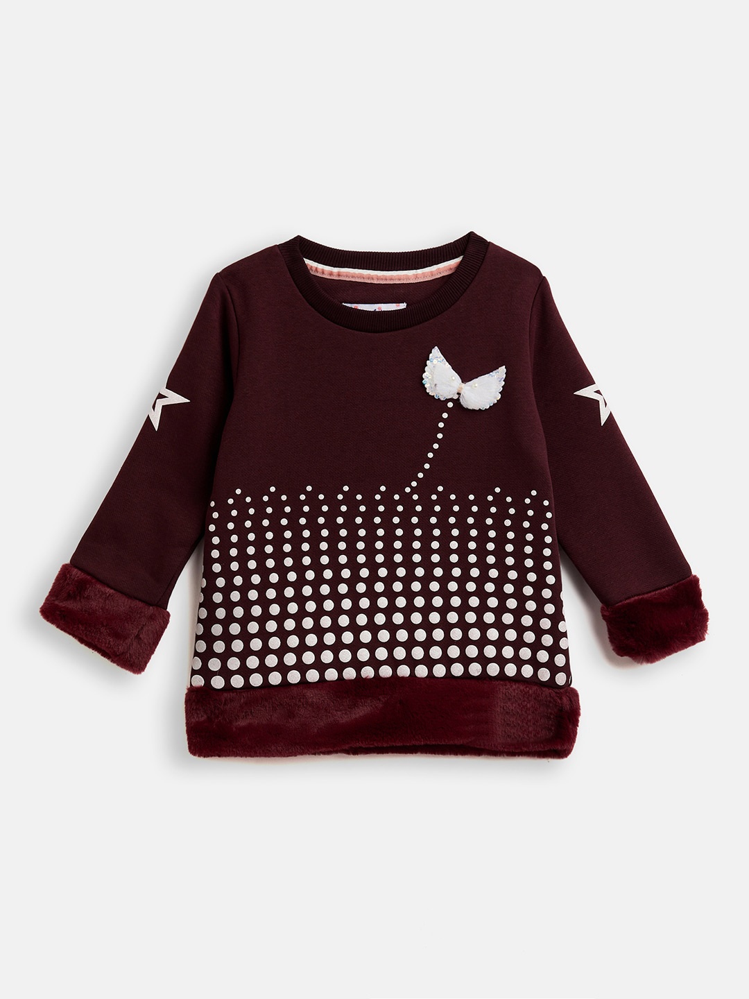 

Ben & Joe Girls Conversational Printed Applique Woolen Pullover Sweater, Brown