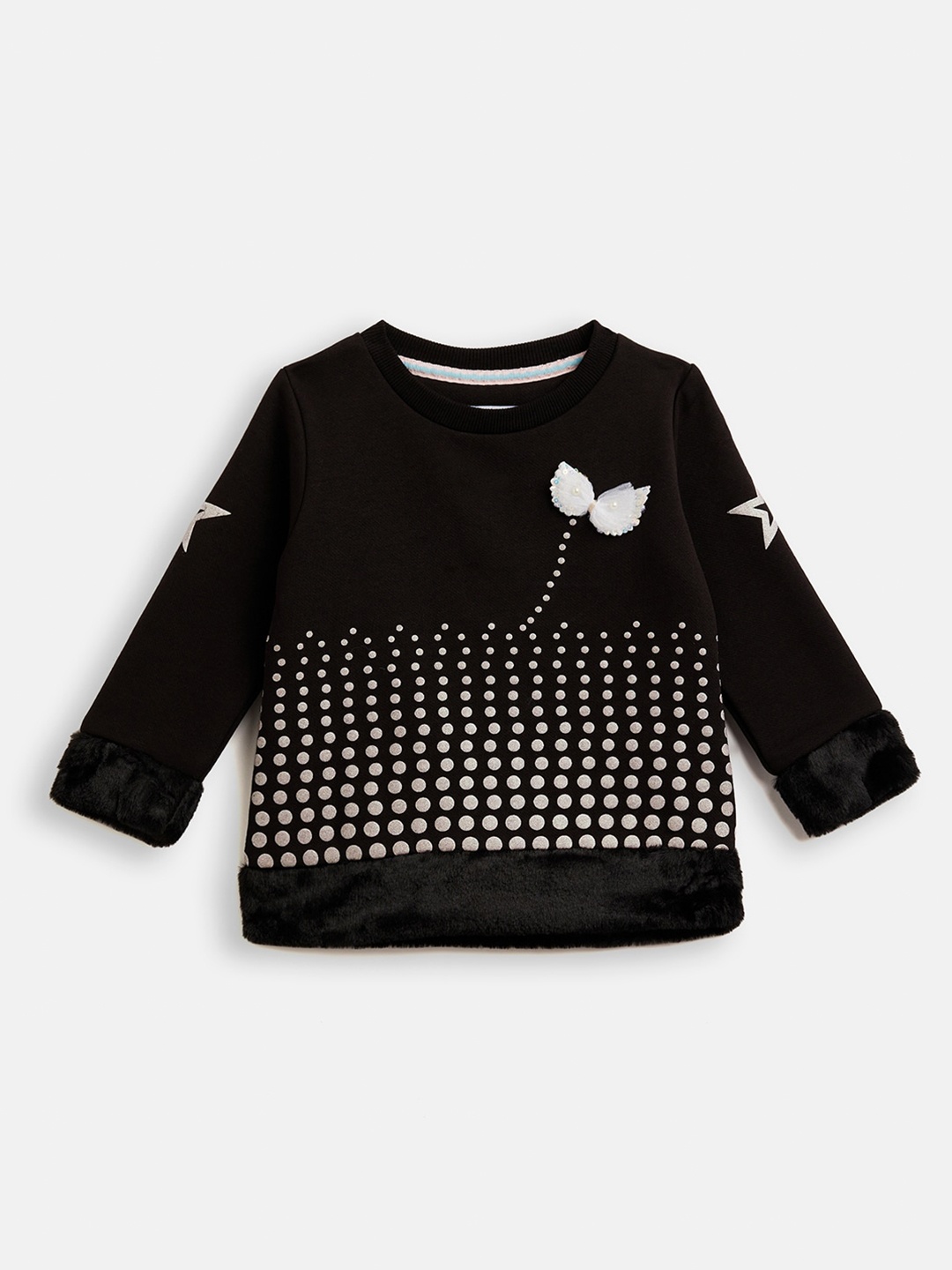 

Ben & Joe Girls Conversational Printed Applique Woolen Pullover Sweater, Black