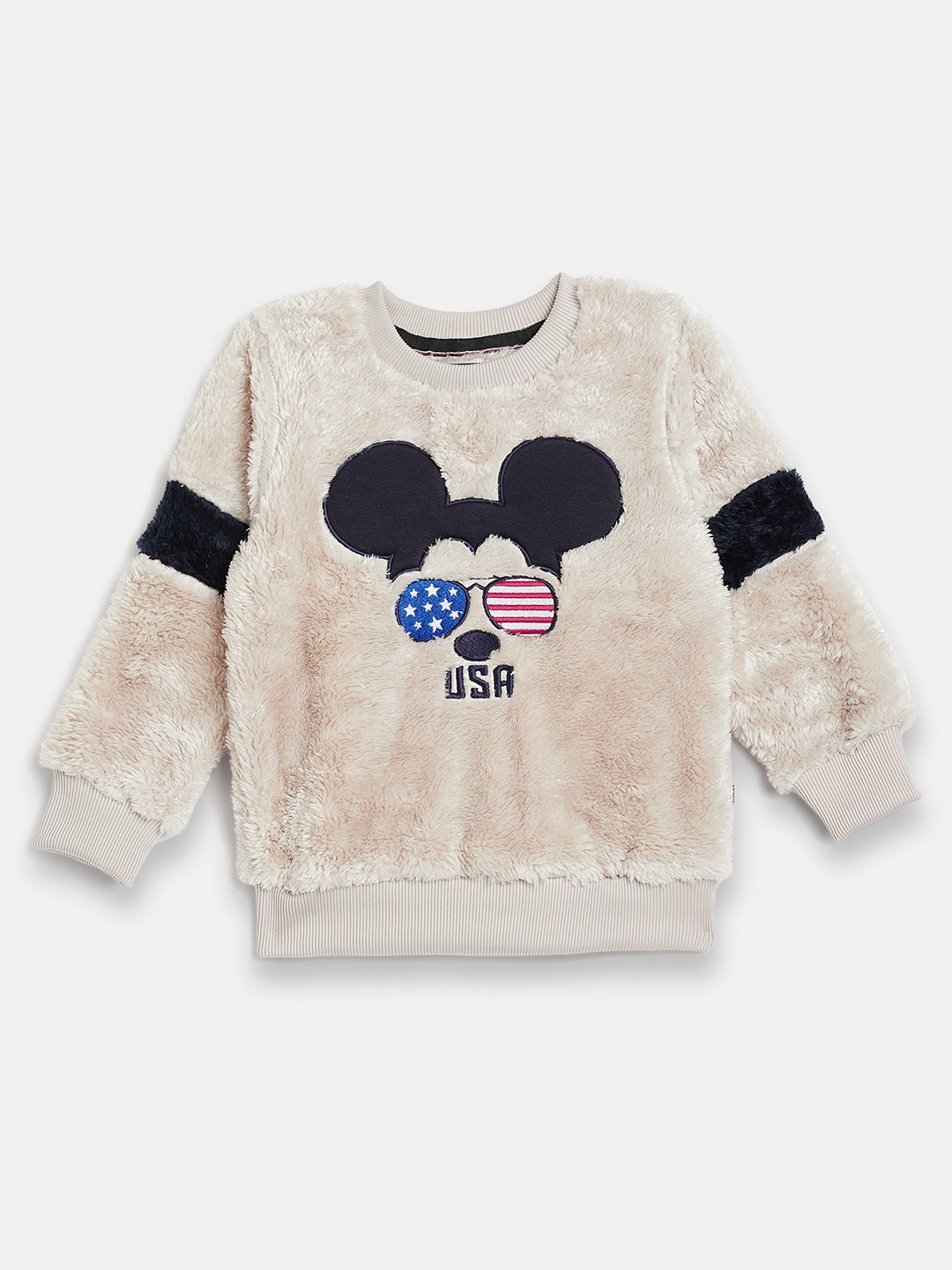 

Ben & Joe Girls Mickey Mouse Printed Woolen Pullover Sweater, Off white