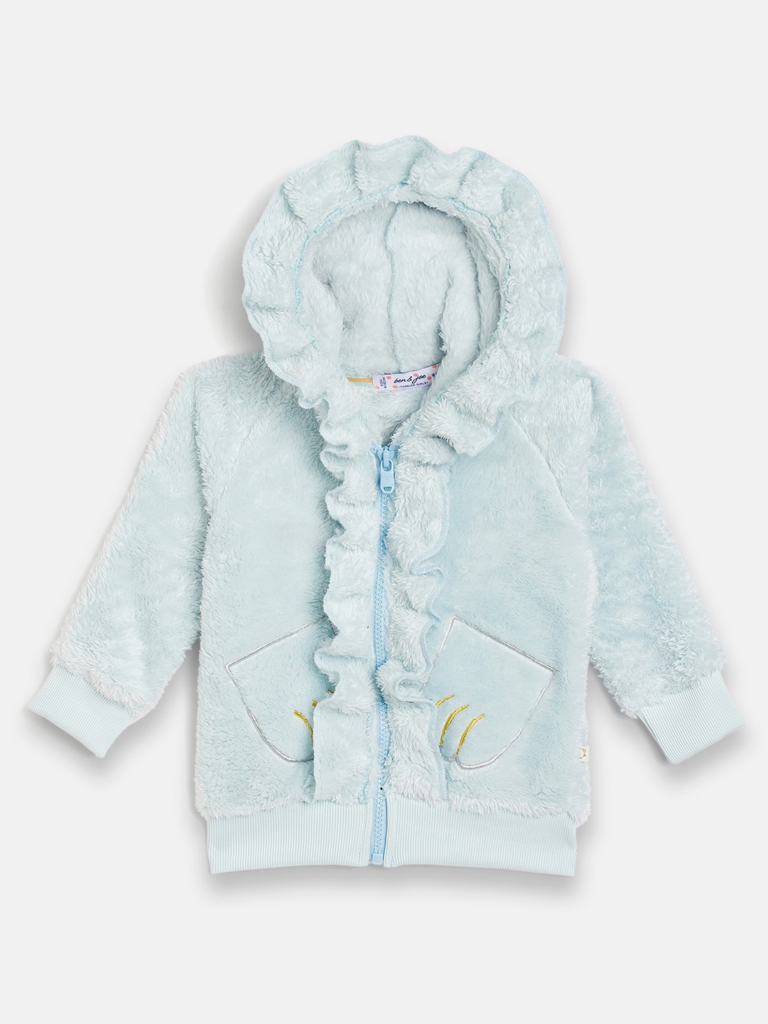 

Ben & Joe Girls Ruffles Hooded Woolen Sweater, Blue