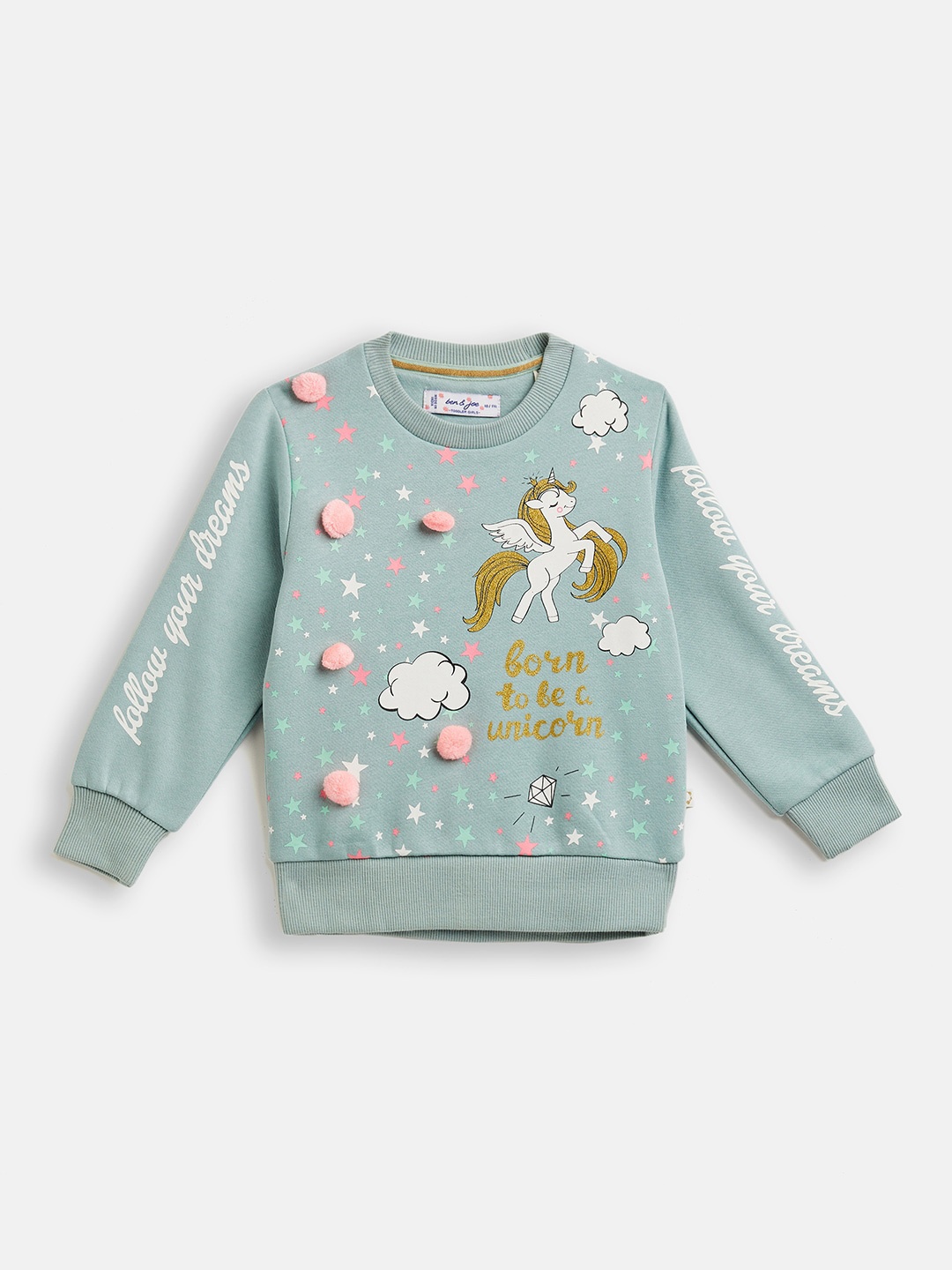 

Ben & Joe Girls Graphic Printed Applique Fleece Pullover Sweatshirt, Sea green