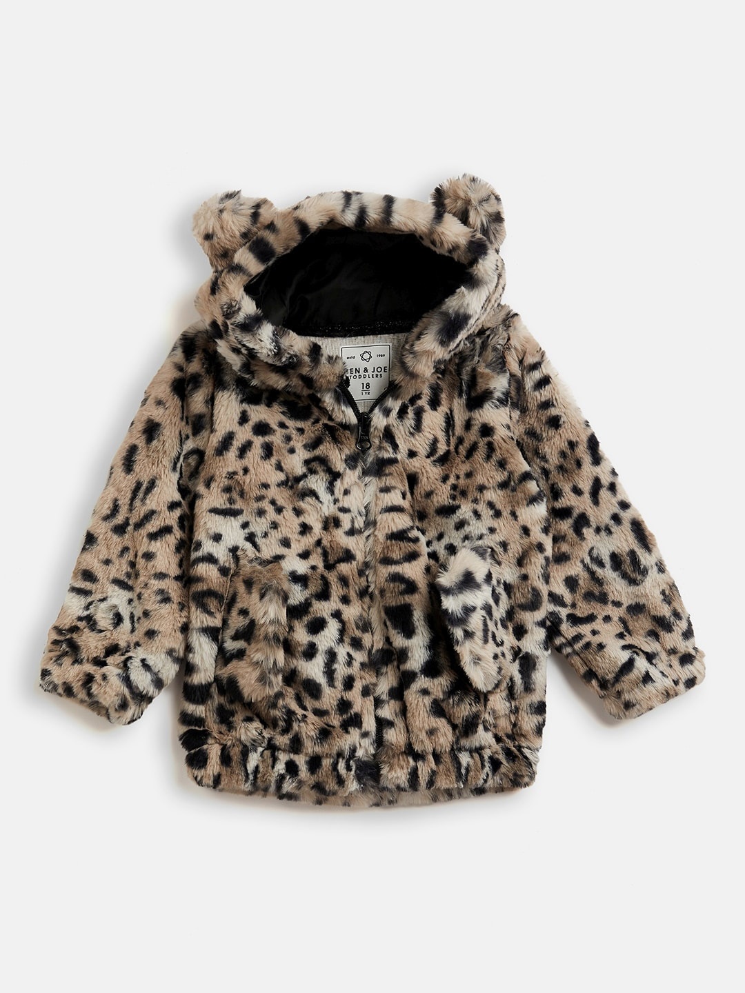 

Ben & Joe Girls Animal Printed Hooded Woolen Cardigan Sweater, Beige