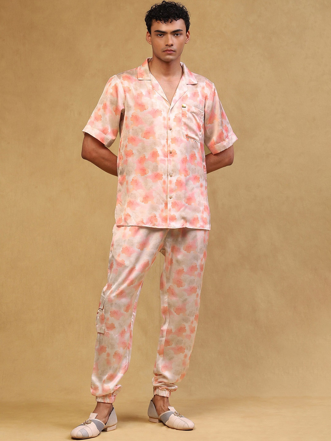 

Soniya g Abstract Printed Shirt Collar Shirt With Printed Joggers, Pink