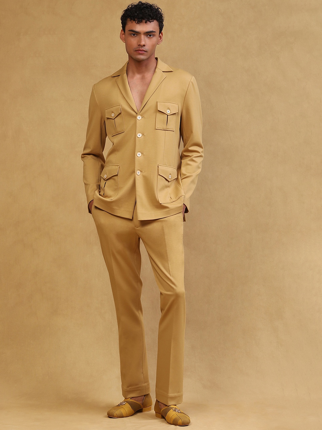 

Soniya g Notched Lapel Collar Linen Blazer & Trousers, Yellow