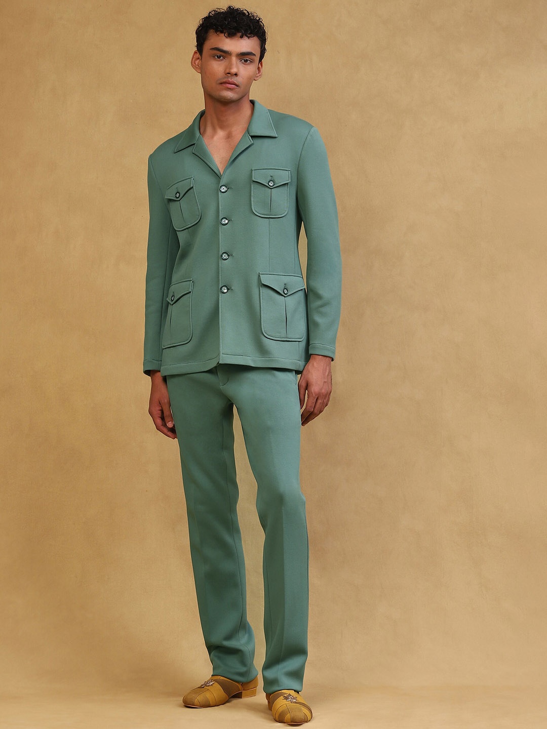 

Soniya g Lapel Collar Linen Coat & Trousers, Green