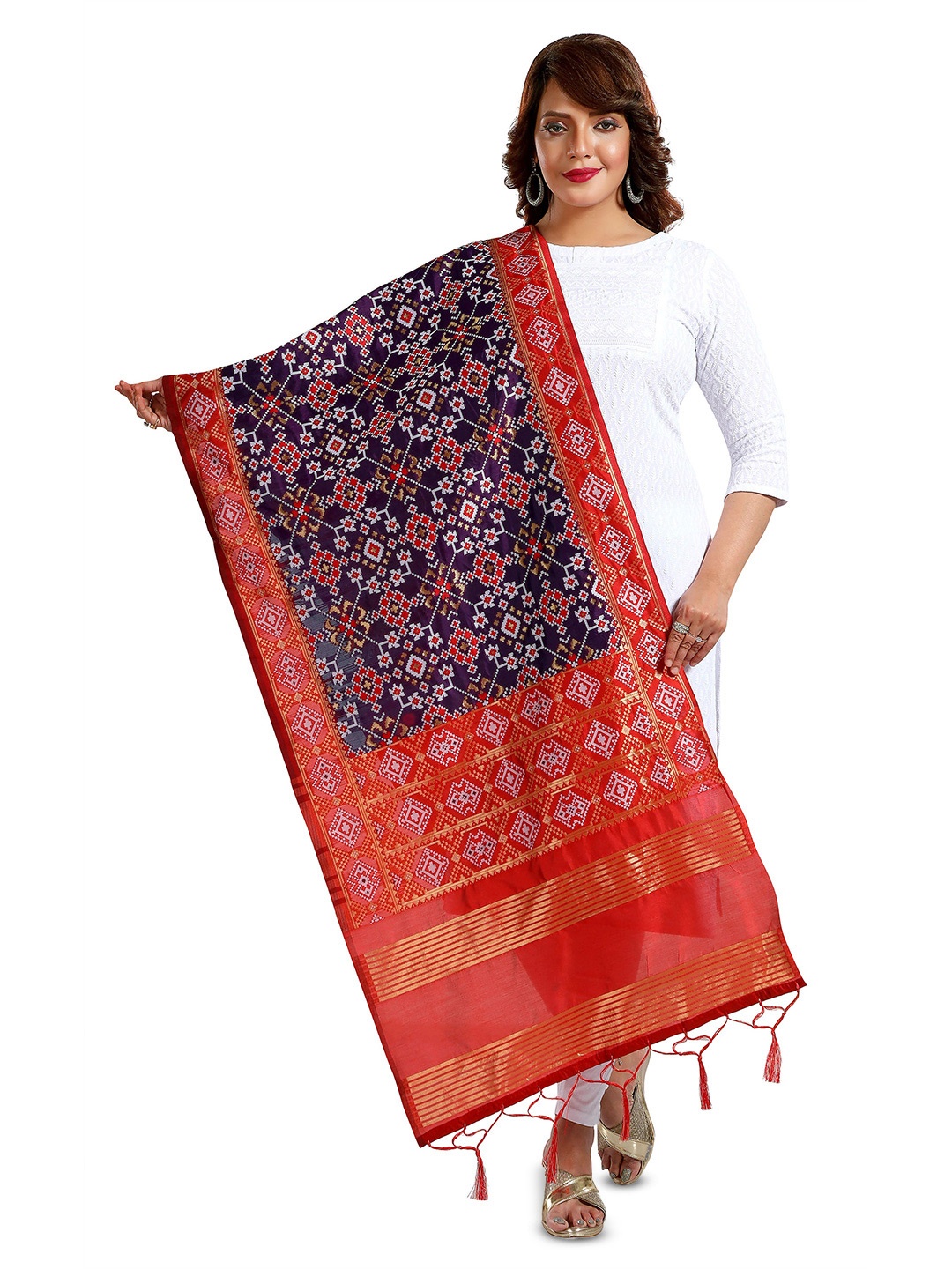 

keshubaba Ethnic Motifs Woven Design Zari Art Silk Dupatta, Purple